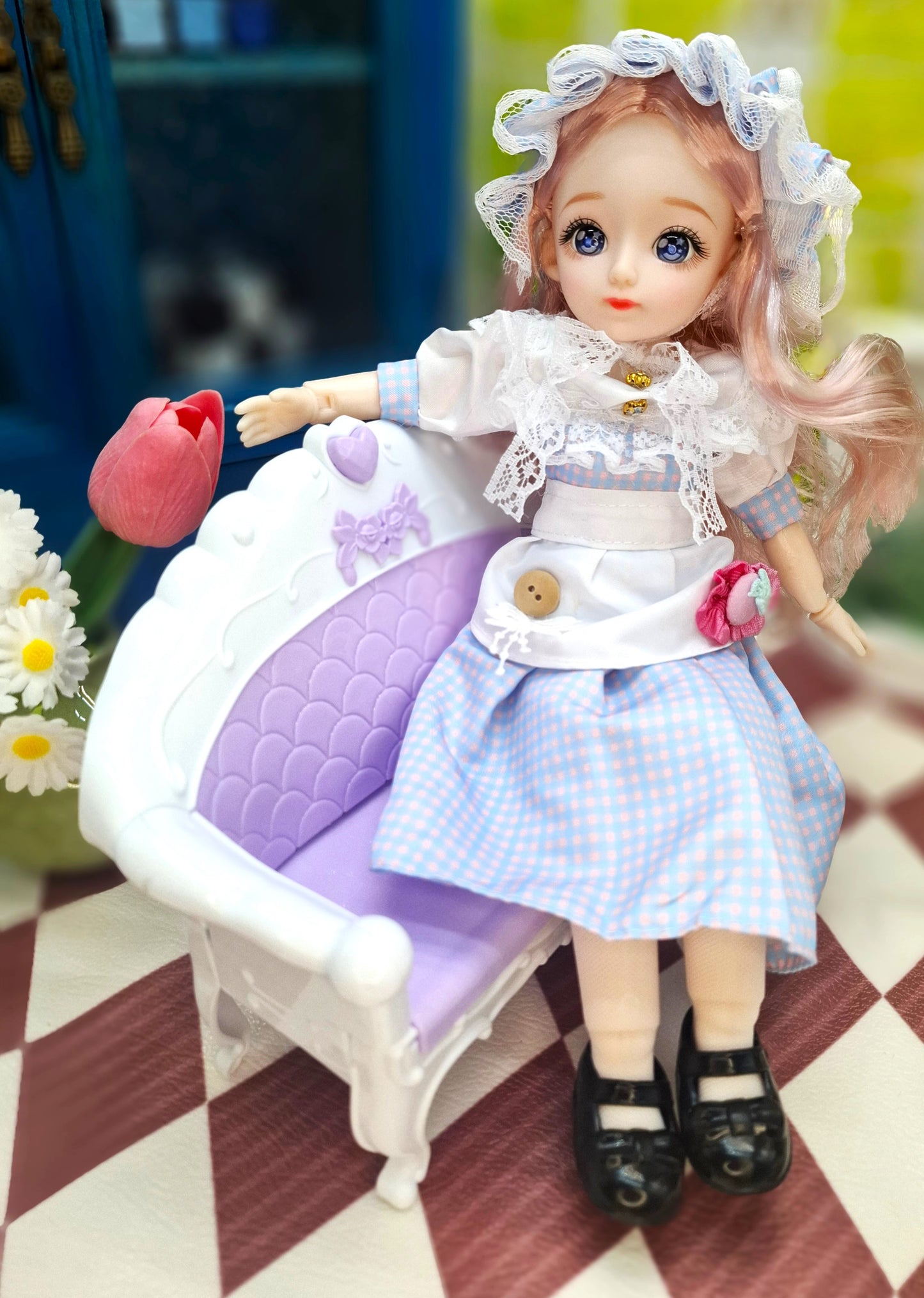 Clair with blue eyes in lovely cottage dress 30cm BJD Doll