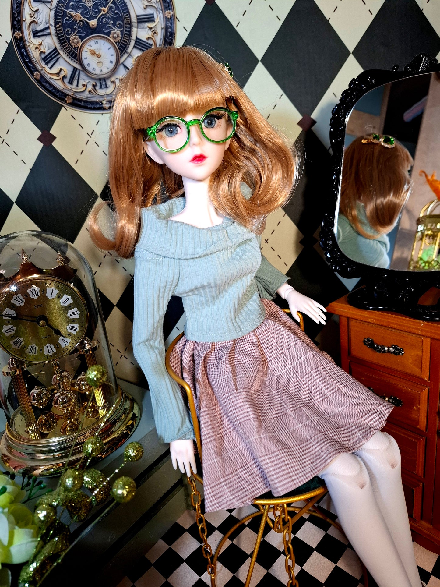 Nostalgic Golden Blonde Girl in Vintage style skirt 60cm BJD Doll