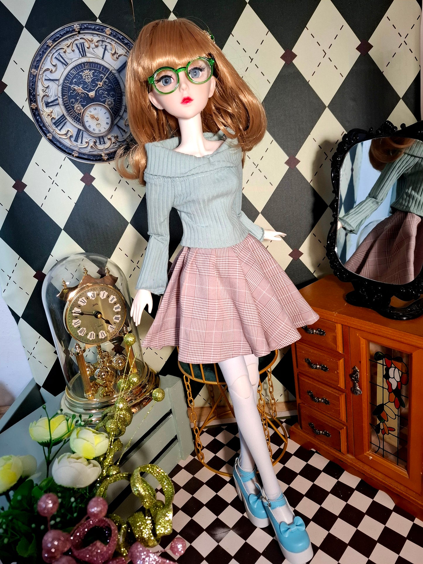 Nostalgic Golden Blonde Girl in Vintage style skirt 60cm BJD Doll