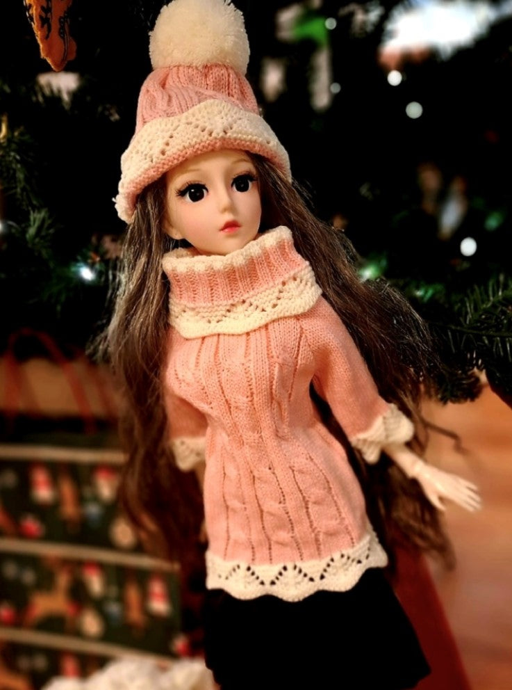 Winter Season Special Grey Hair Girl in Pink sweater 1/3 60cm BJD Doll