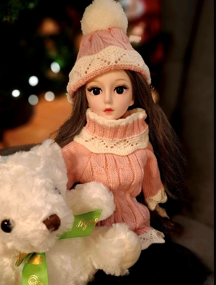 Winter Season Special Grey Hair Girl in Pink sweater 1/3 60cm BJD Doll