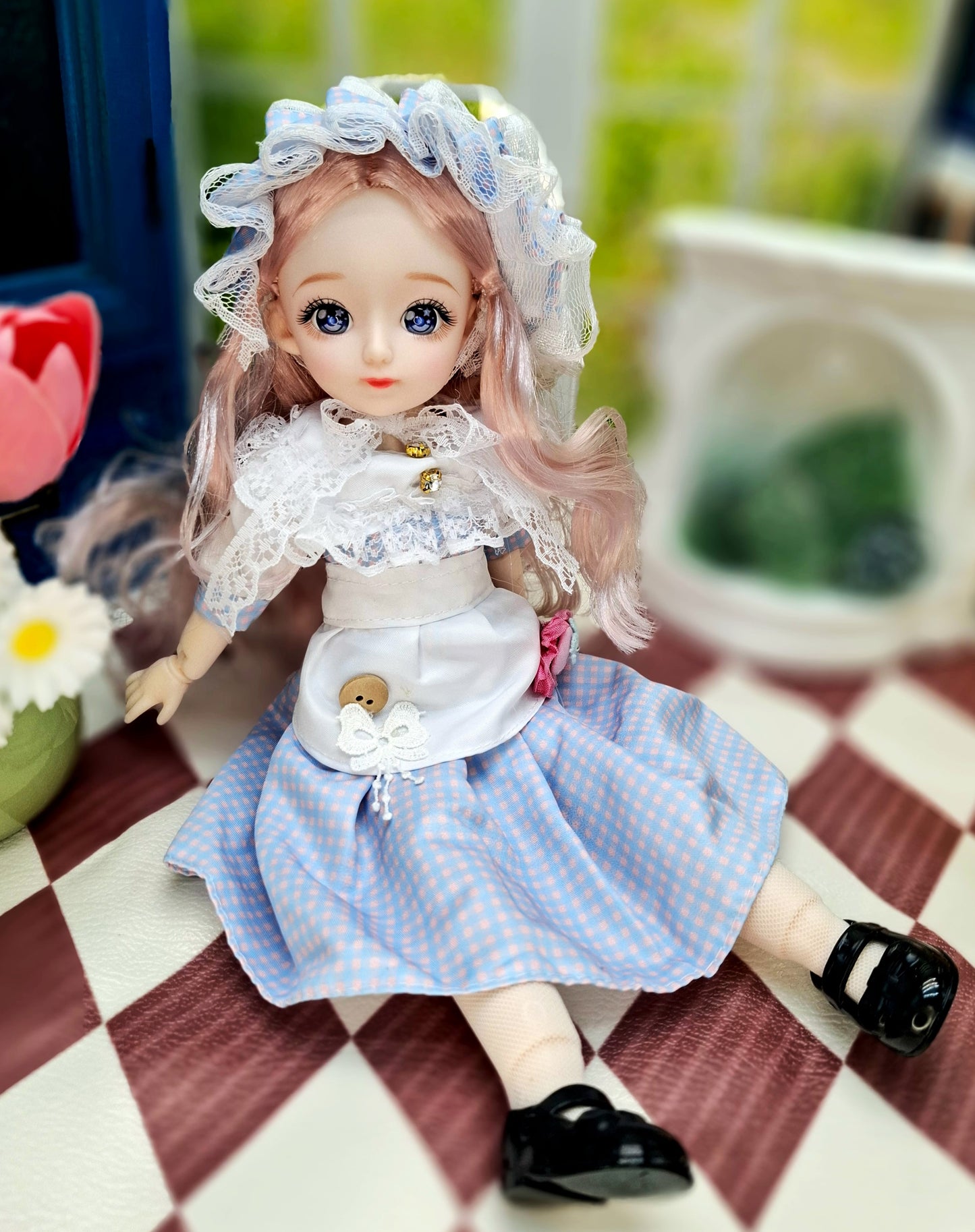 Clair with blue eyes in lovely cottage dress 30cm BJD Doll