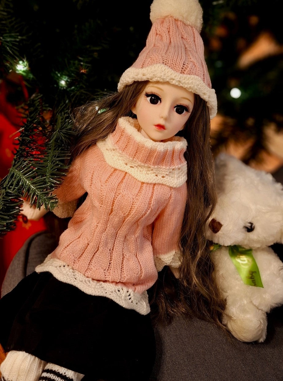 Winter Season Special Grey Hair Girl in Pink sweater 1/3 60cm BJD Doll