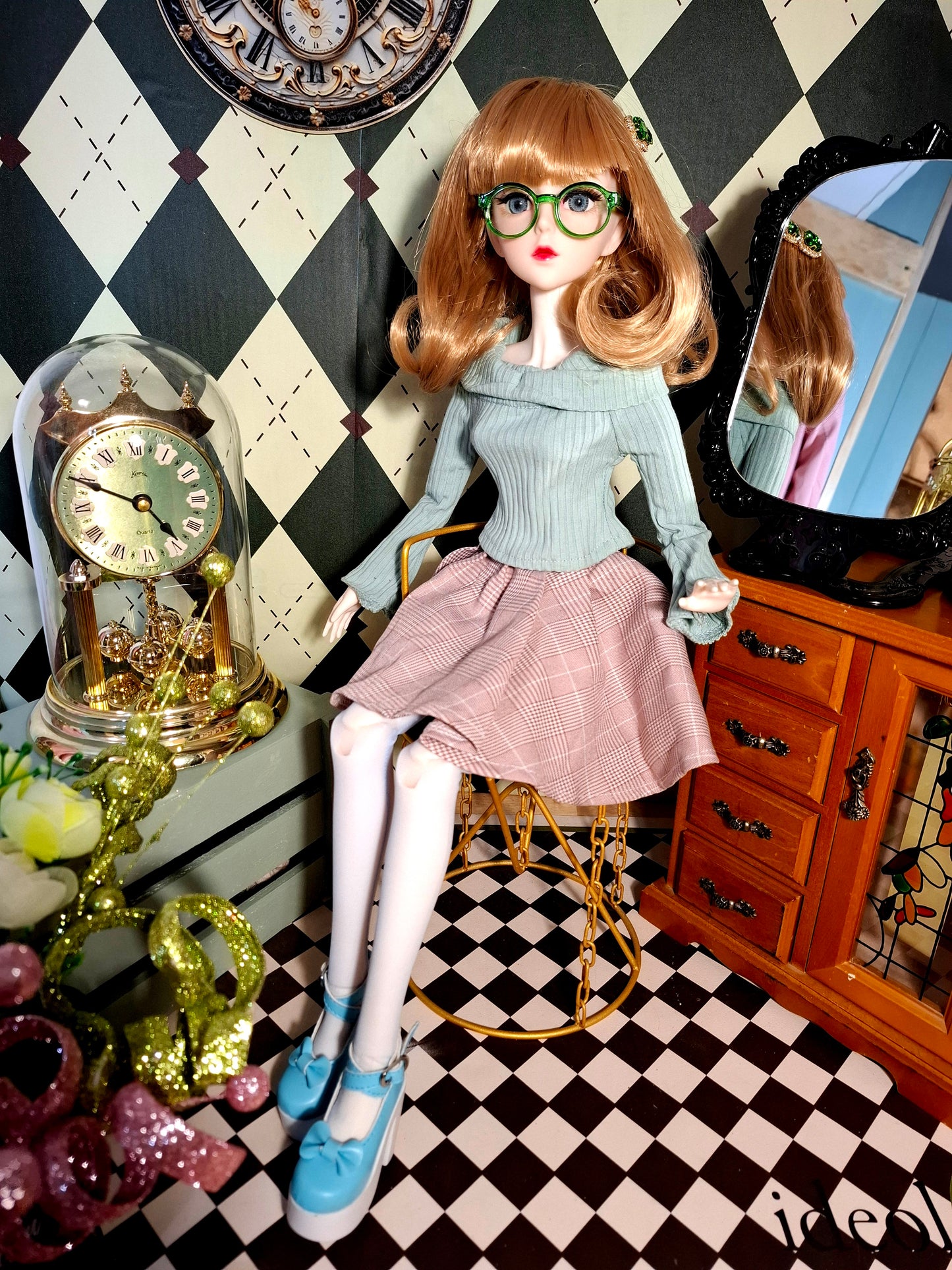 Nostalgic Golden Blonde Girl in Vintage style skirt 60cm BJD Doll
