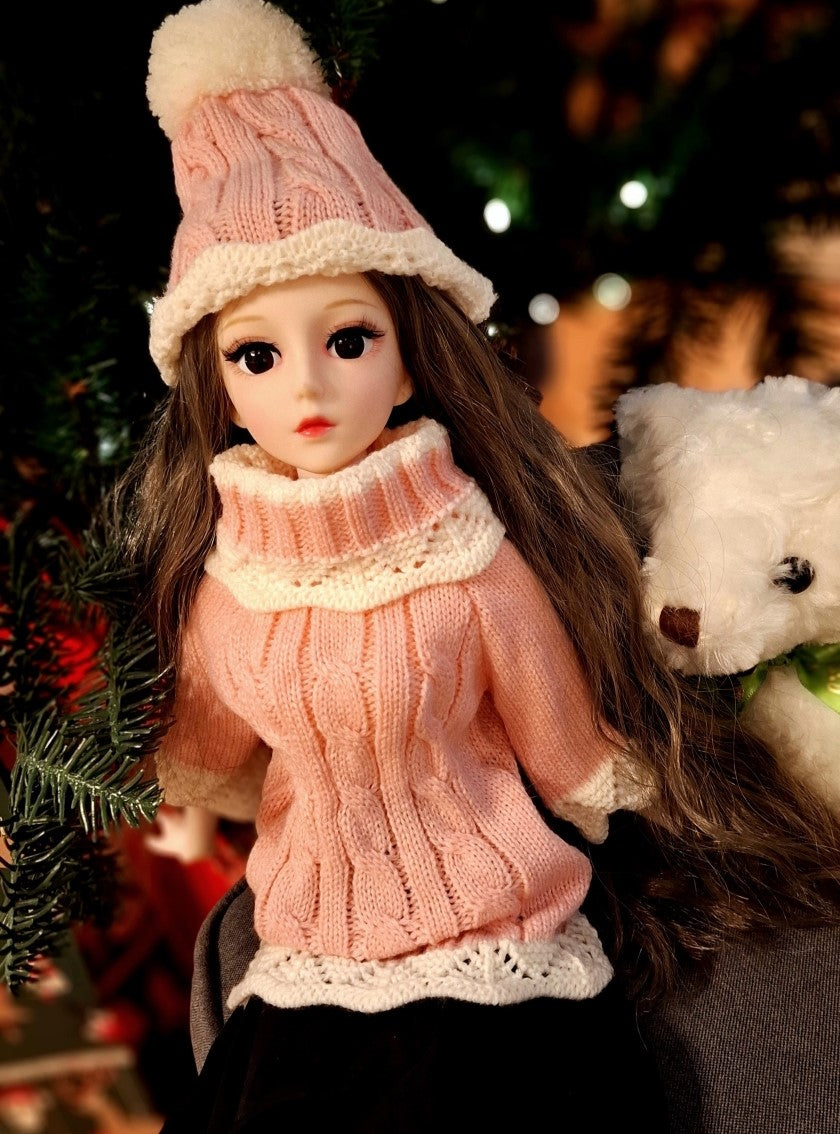 Winter Season Special Grey Hair Girl in Pink sweater 1/3 60cm BJD Doll