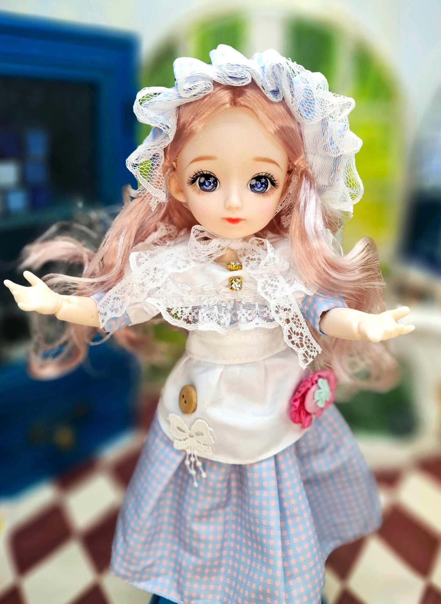 Clair with blue eyes in lovely cottage dress 30cm BJD Doll