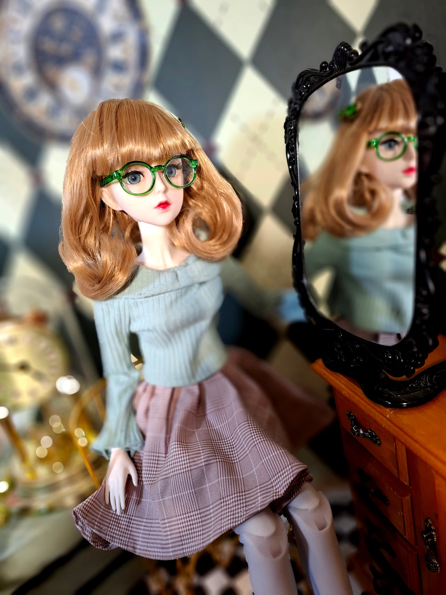 Nostalgic Golden Blonde Girl in Vintage style skirt 60cm BJD Doll
