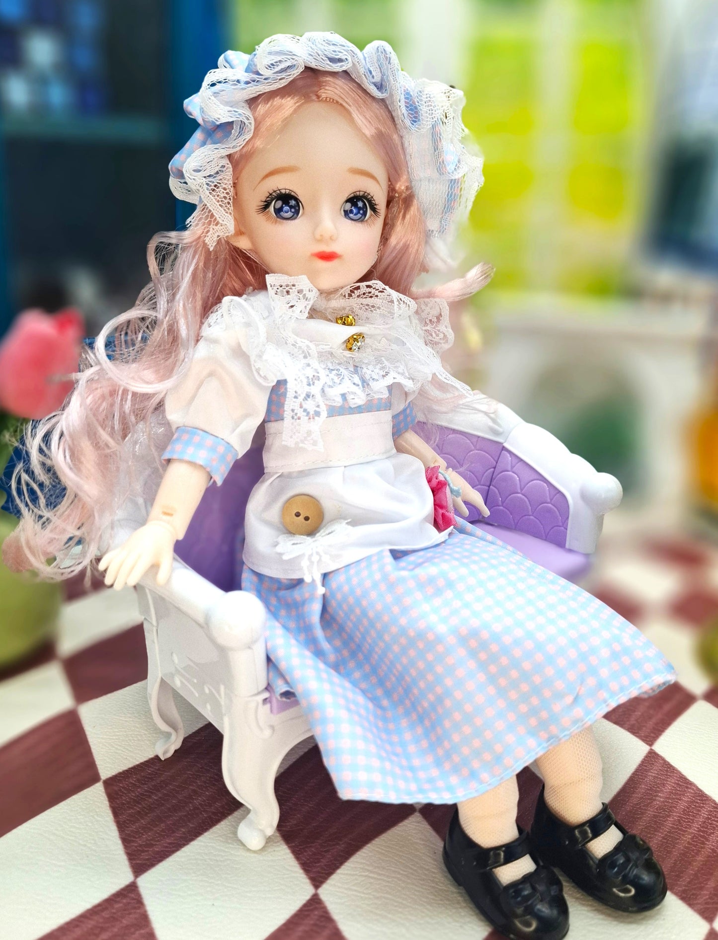 Clair with blue eyes in lovely cottage dress 30cm BJD Doll