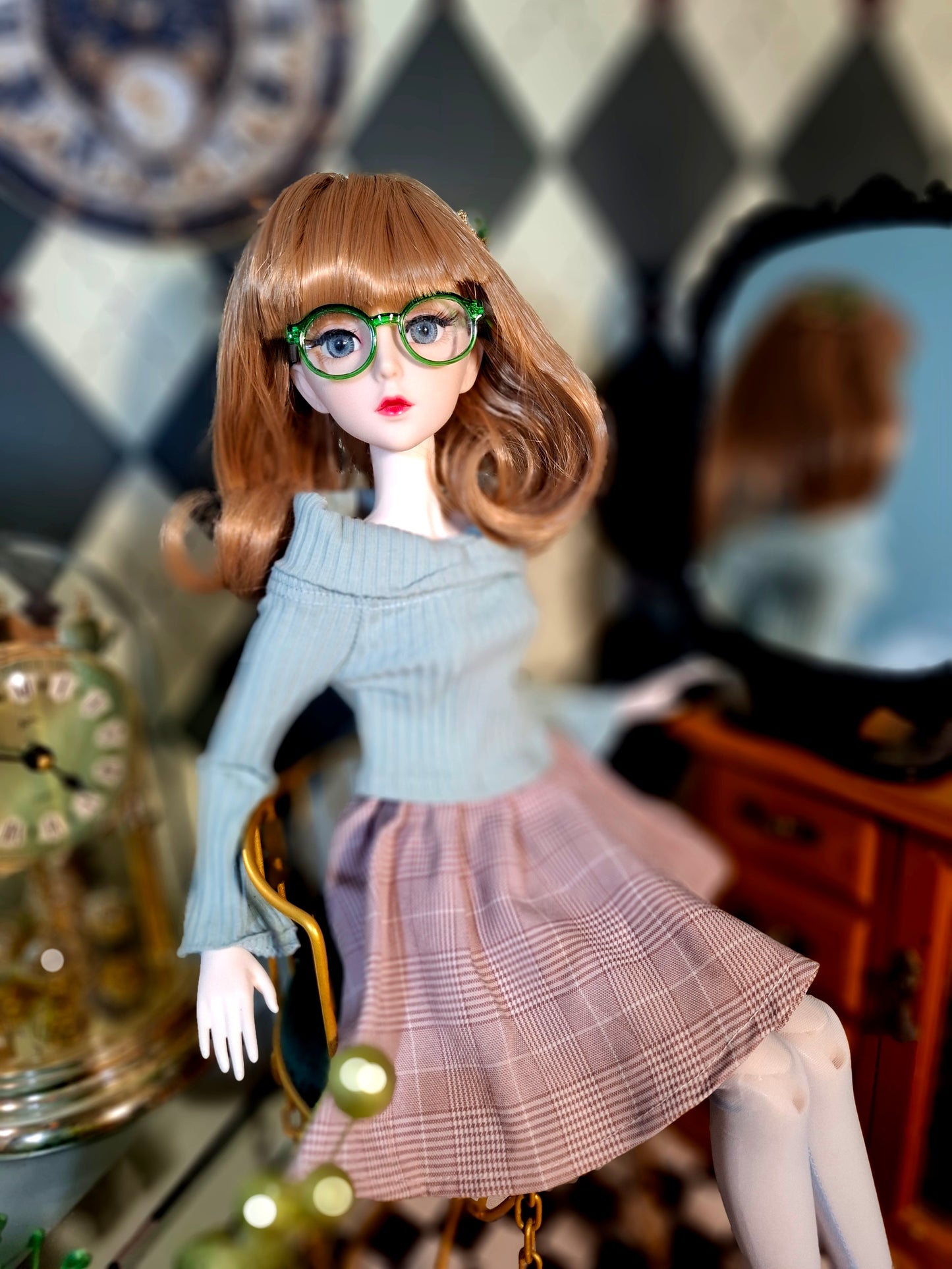 Nostalgic Golden Blonde Girl in Vintage style skirt 60cm BJD Doll