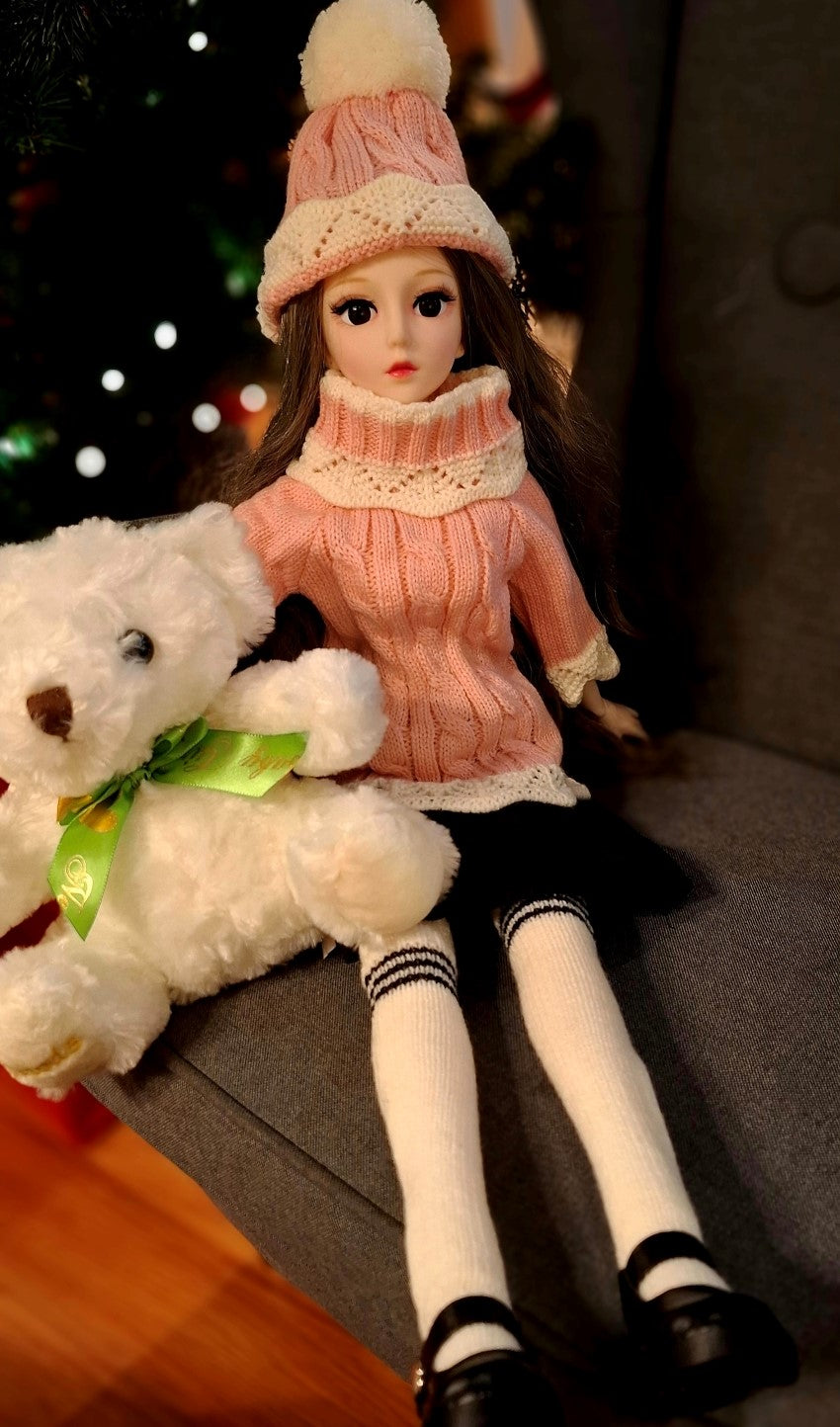Winter Season Special Grey Hair Girl in Pink sweater 1/3 60cm BJD Doll