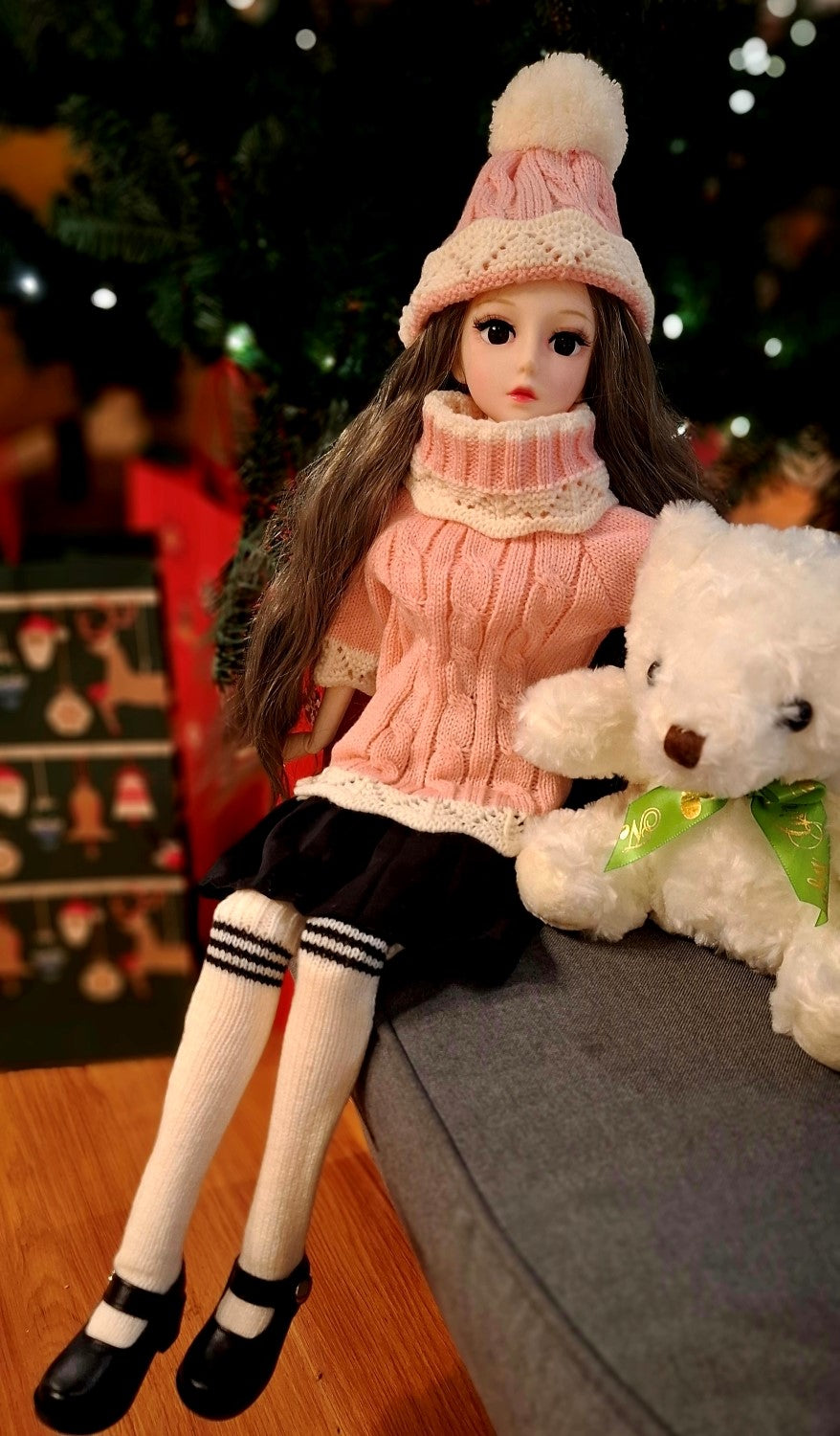 Winter Season Special Grey Hair Girl in Pink sweater 1/3 60cm BJD Doll
