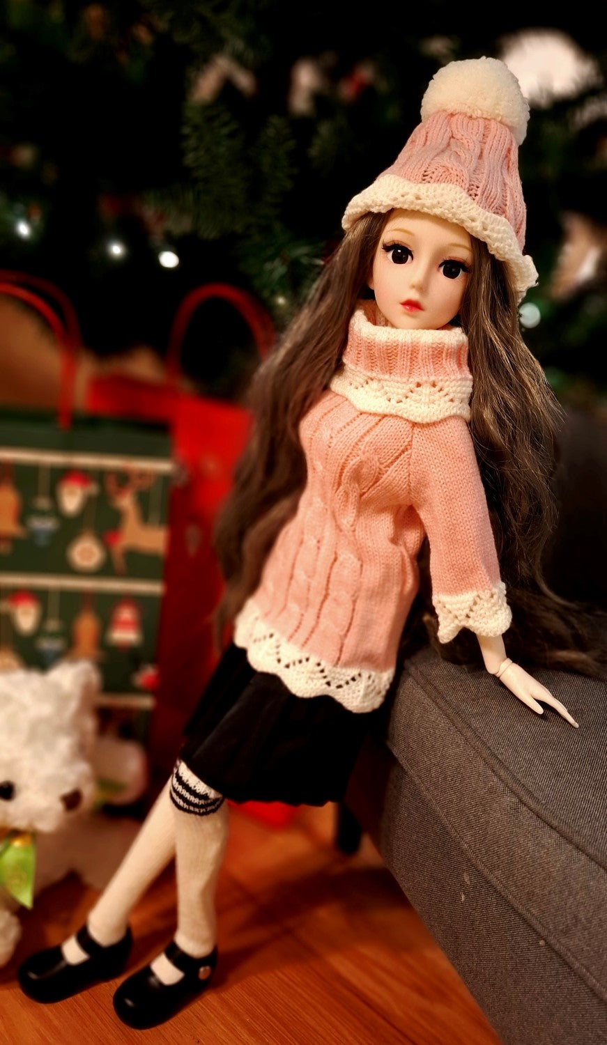 Winter Season Special Grey Hair Girl in Pink sweater 1/3 60cm BJD Doll