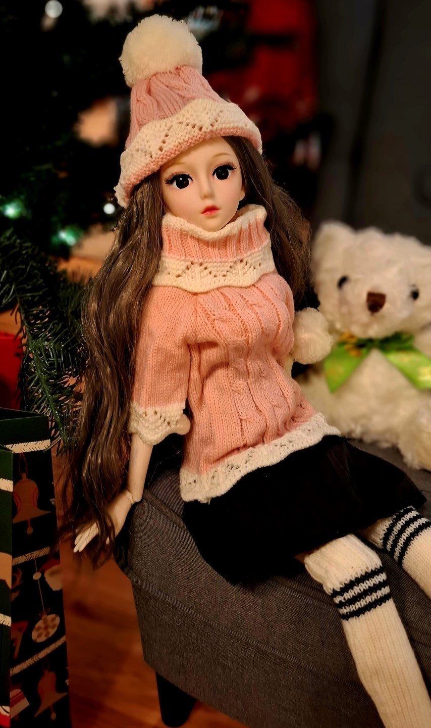 Winter Season Special Grey Hair Girl in Pink sweater 1/3 60cm BJD Doll