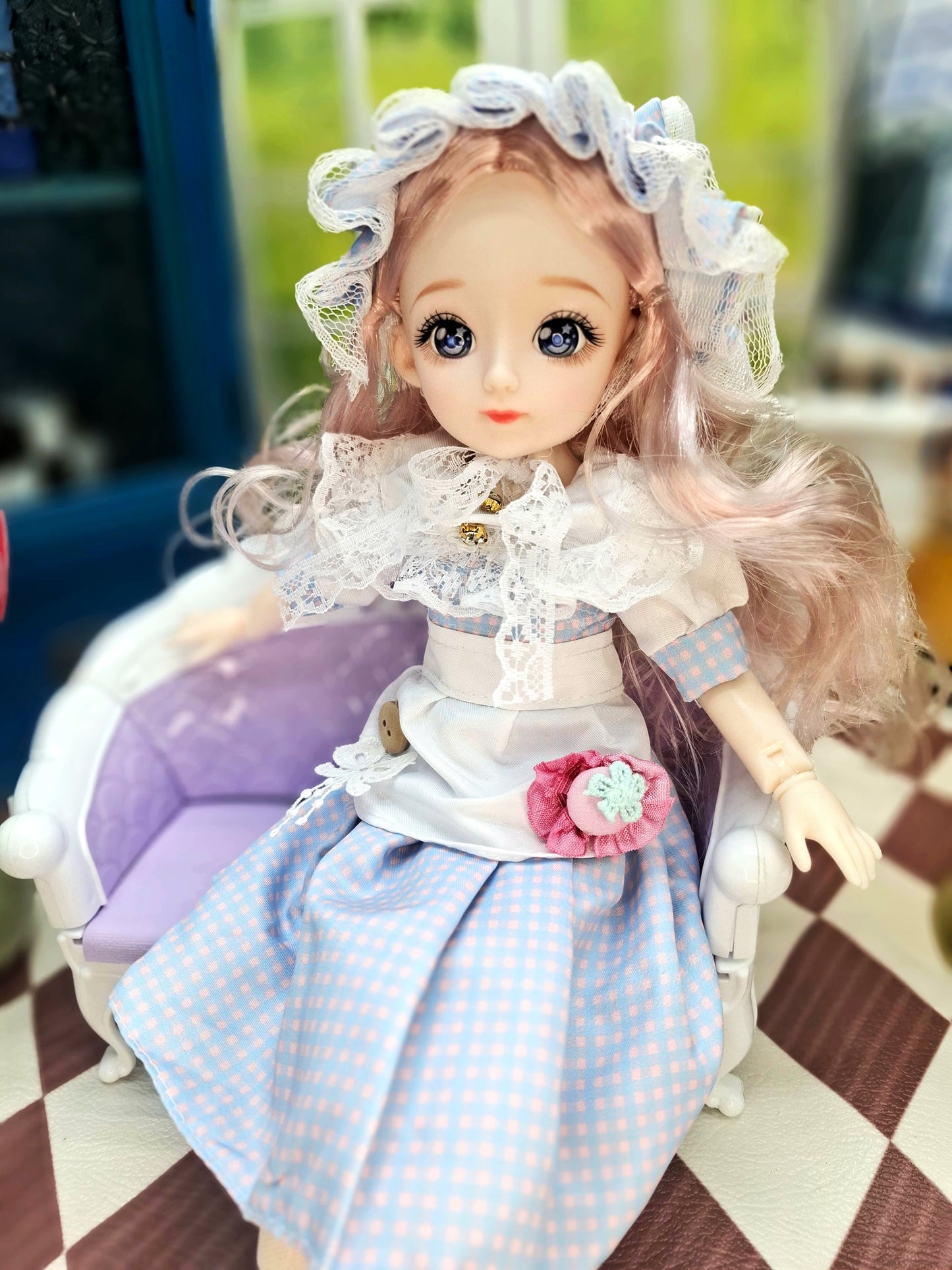 Clair with blue eyes in lovely cottage dress 30cm BJD Doll