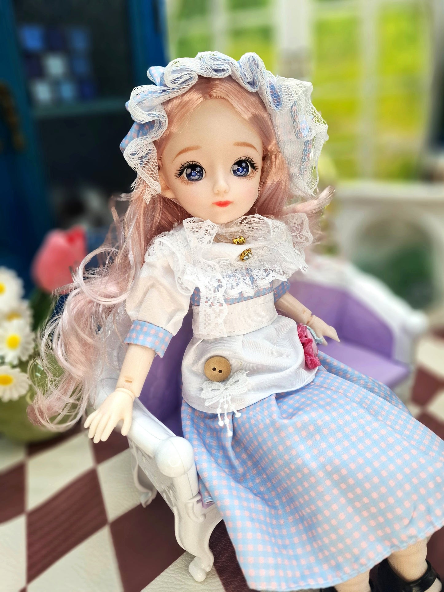 Clair with blue eyes in lovely cottage dress 30cm BJD Doll