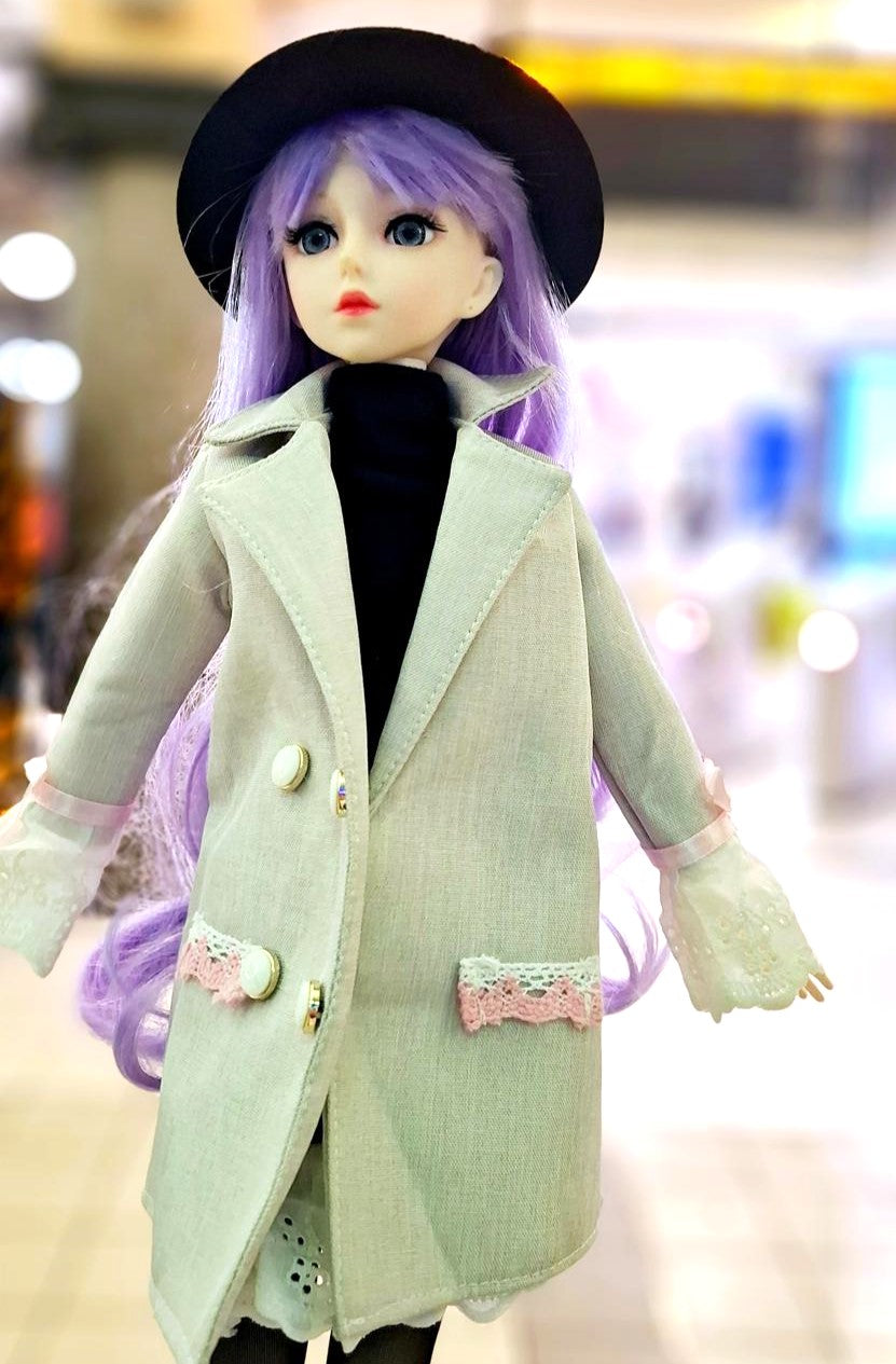 The purple hair city girl in black hat 60cm BJD Doll