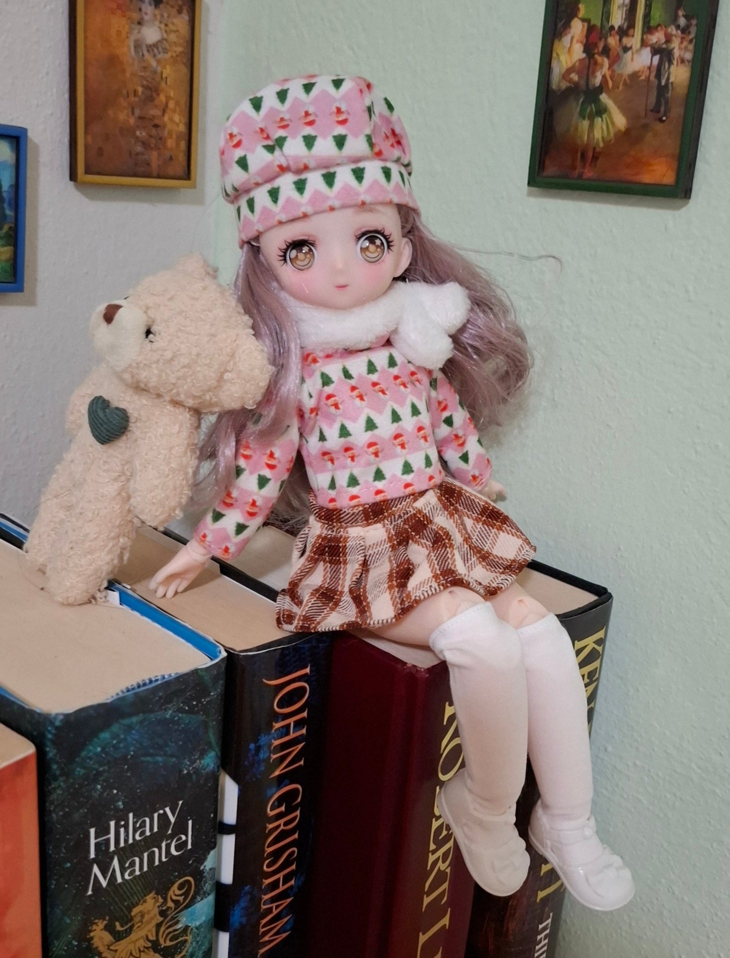 Anime Manga Eyes Doll with Pink Beret Hat 30cm BJD Doll