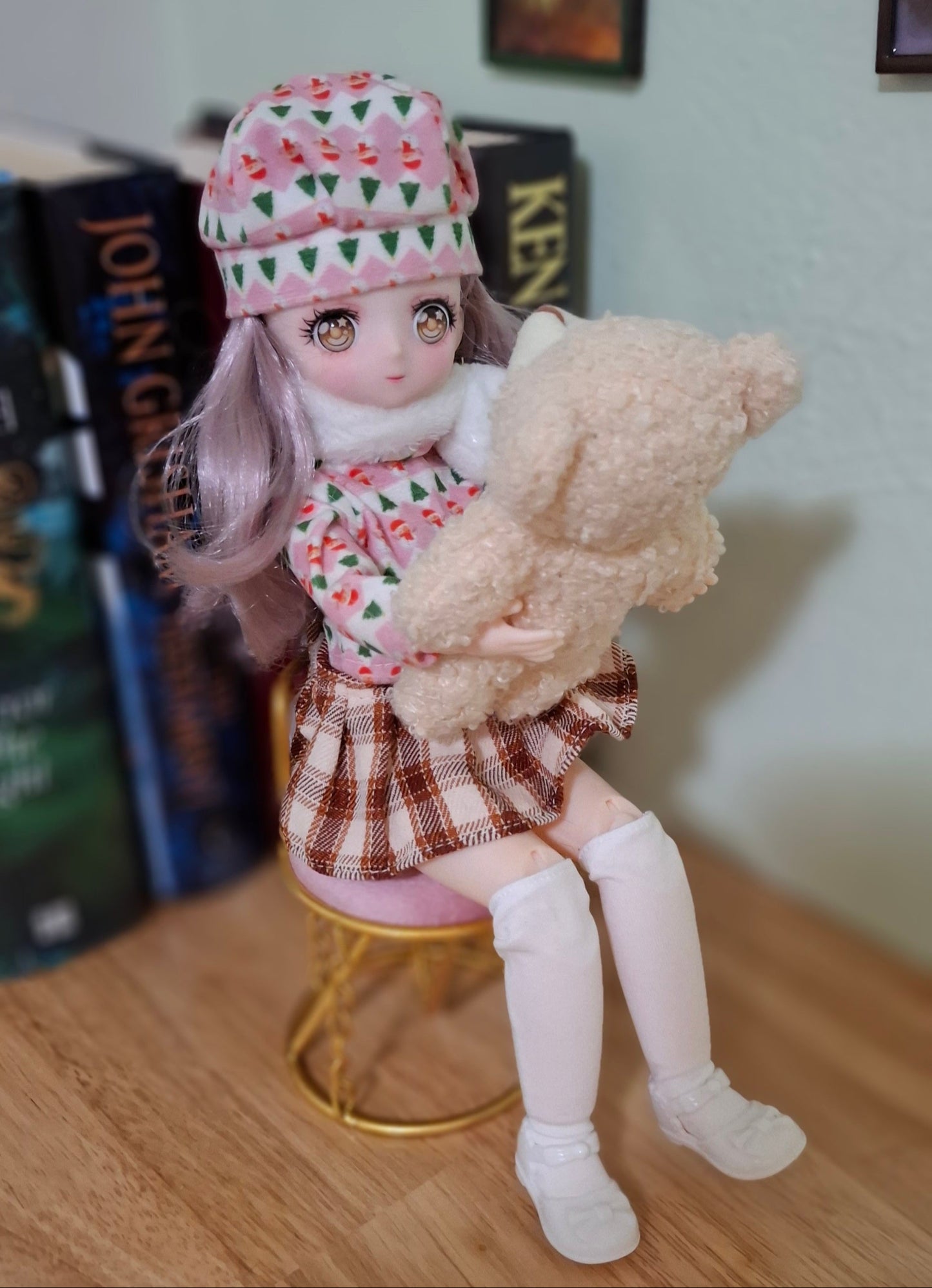 Anime Manga Eyes Doll with Pink Beret Hat 30cm BJD Doll