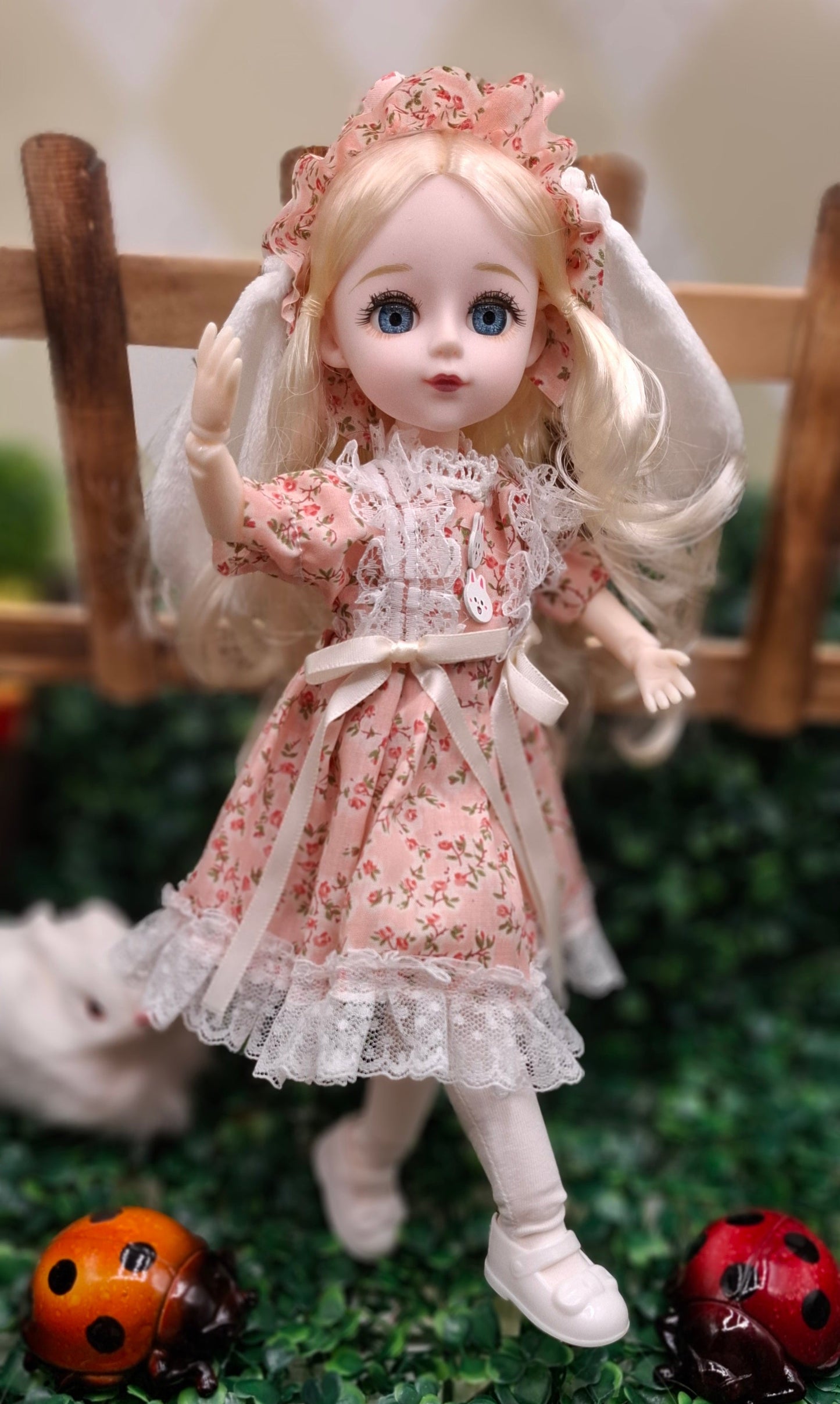 Blonde cottage girl with bunny's ears 30cm BJD Doll