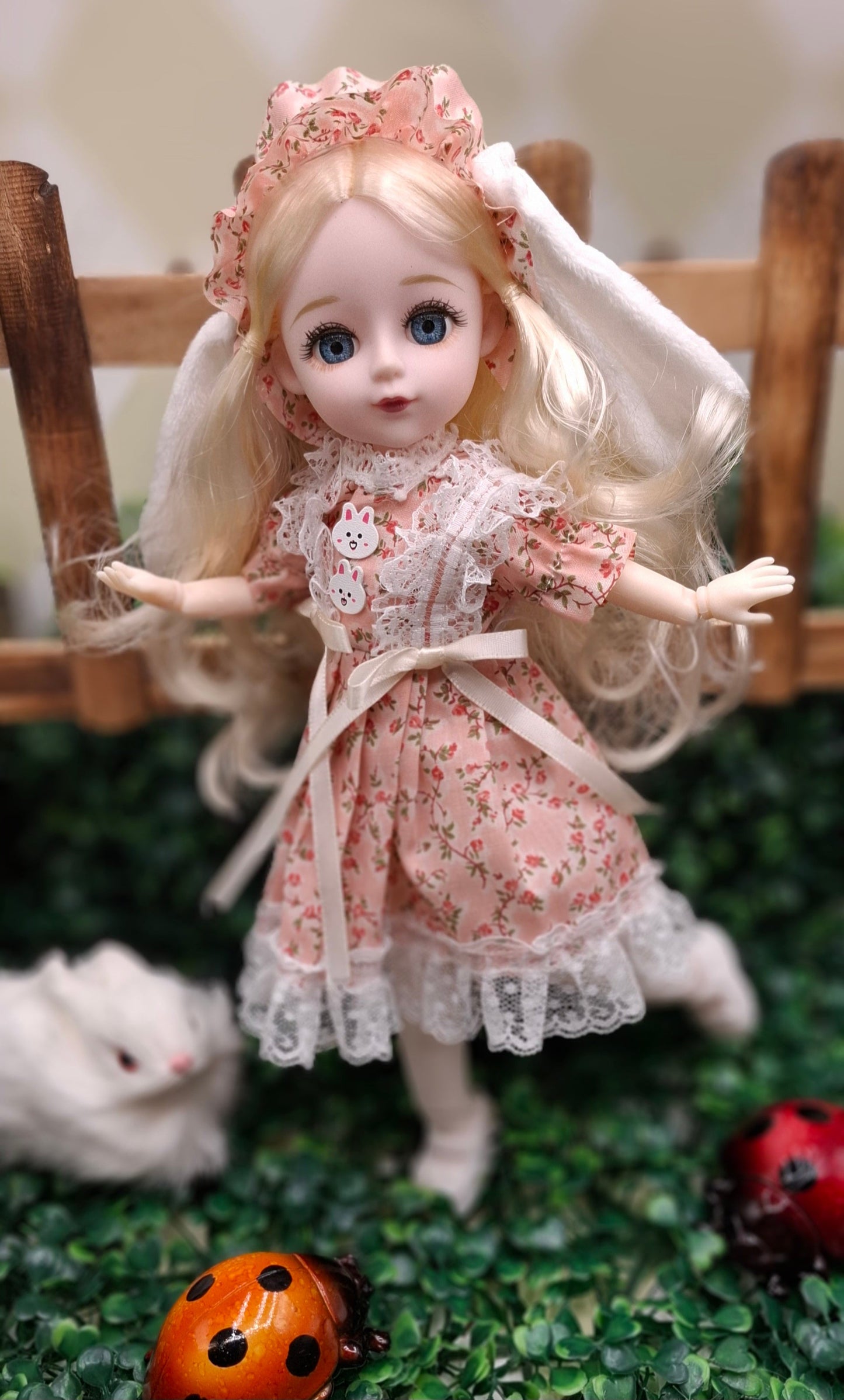 Blonde cottage girl with bunny's ears 30cm BJD Doll