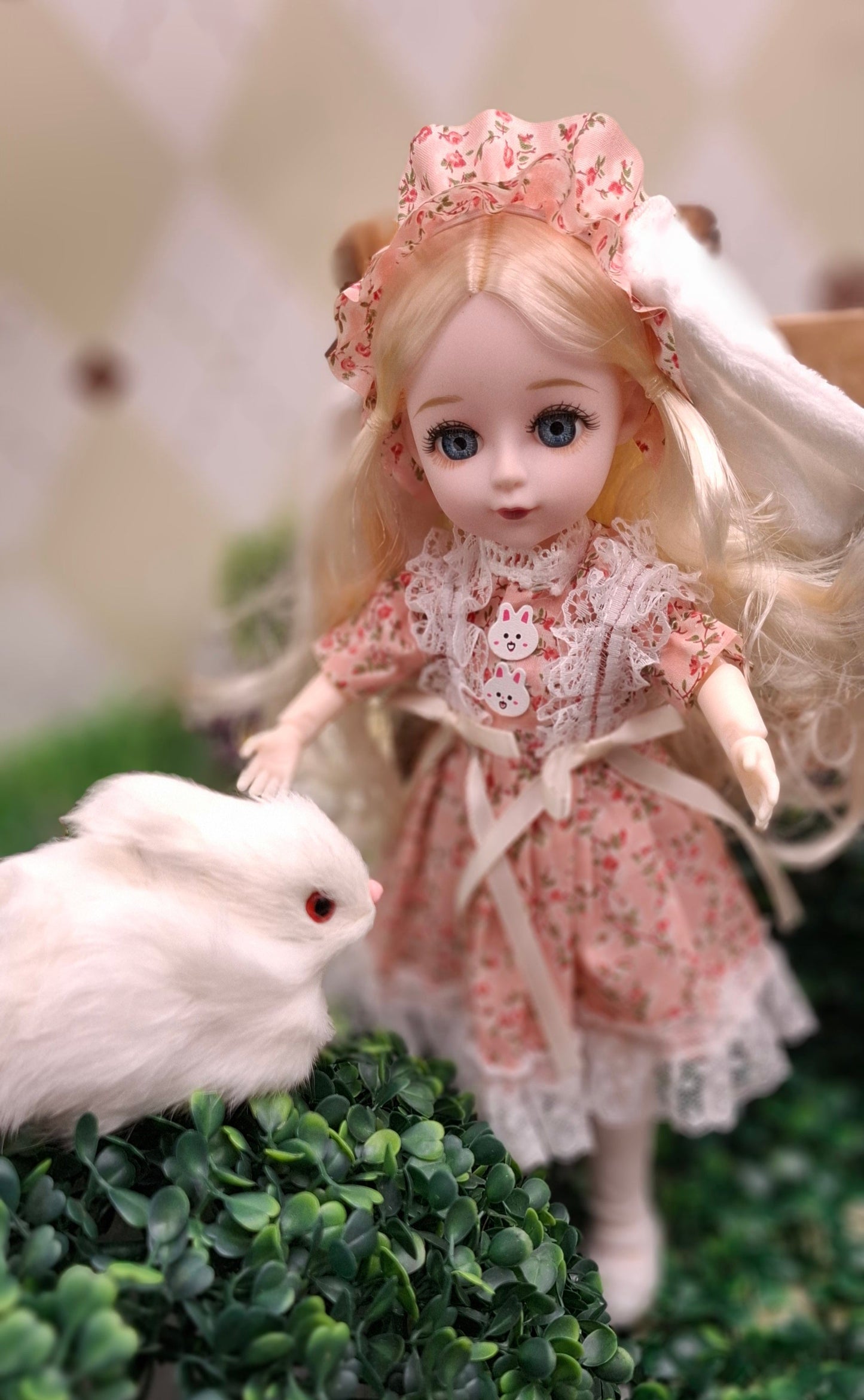 Blonde cottage girl with bunny's ears 30cm BJD Doll