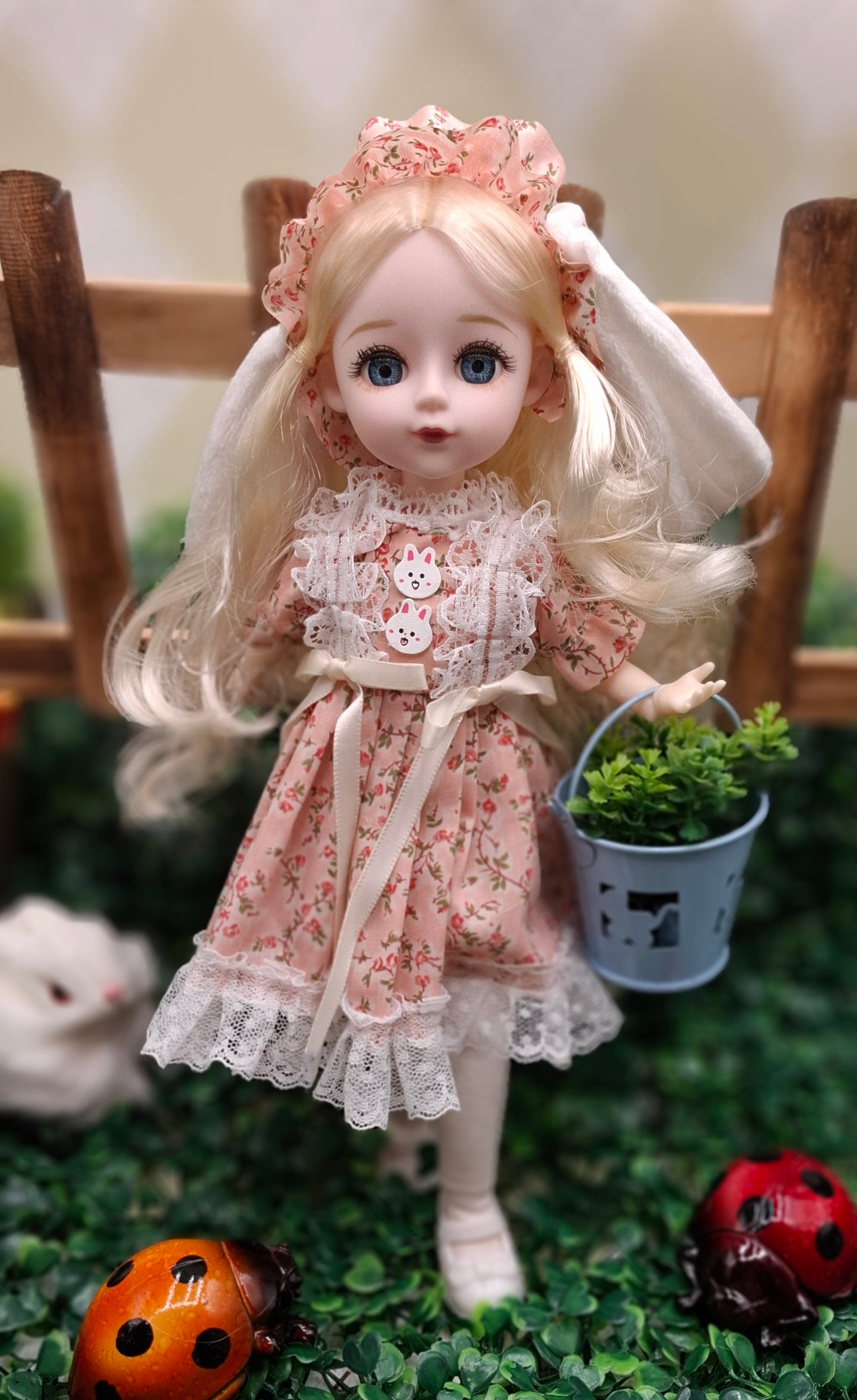 Blonde cottage girl with bunny's ears 30cm BJD Doll