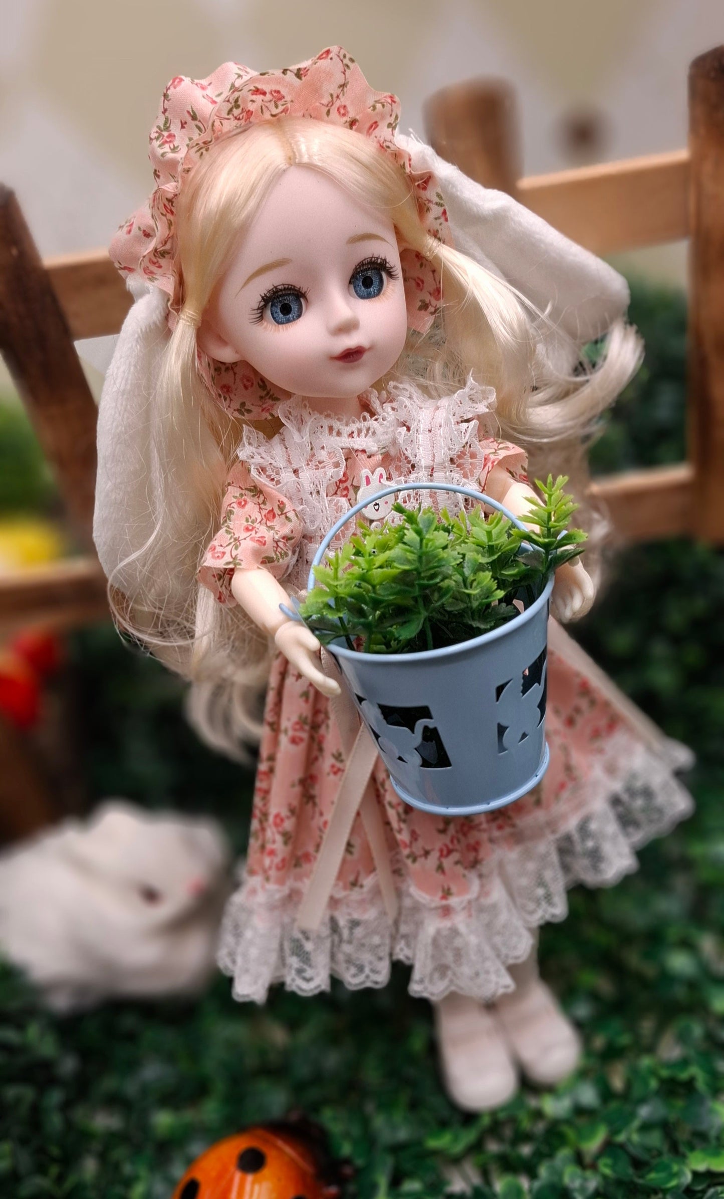 Blonde cottage girl with bunny's ears 30cm BJD Doll