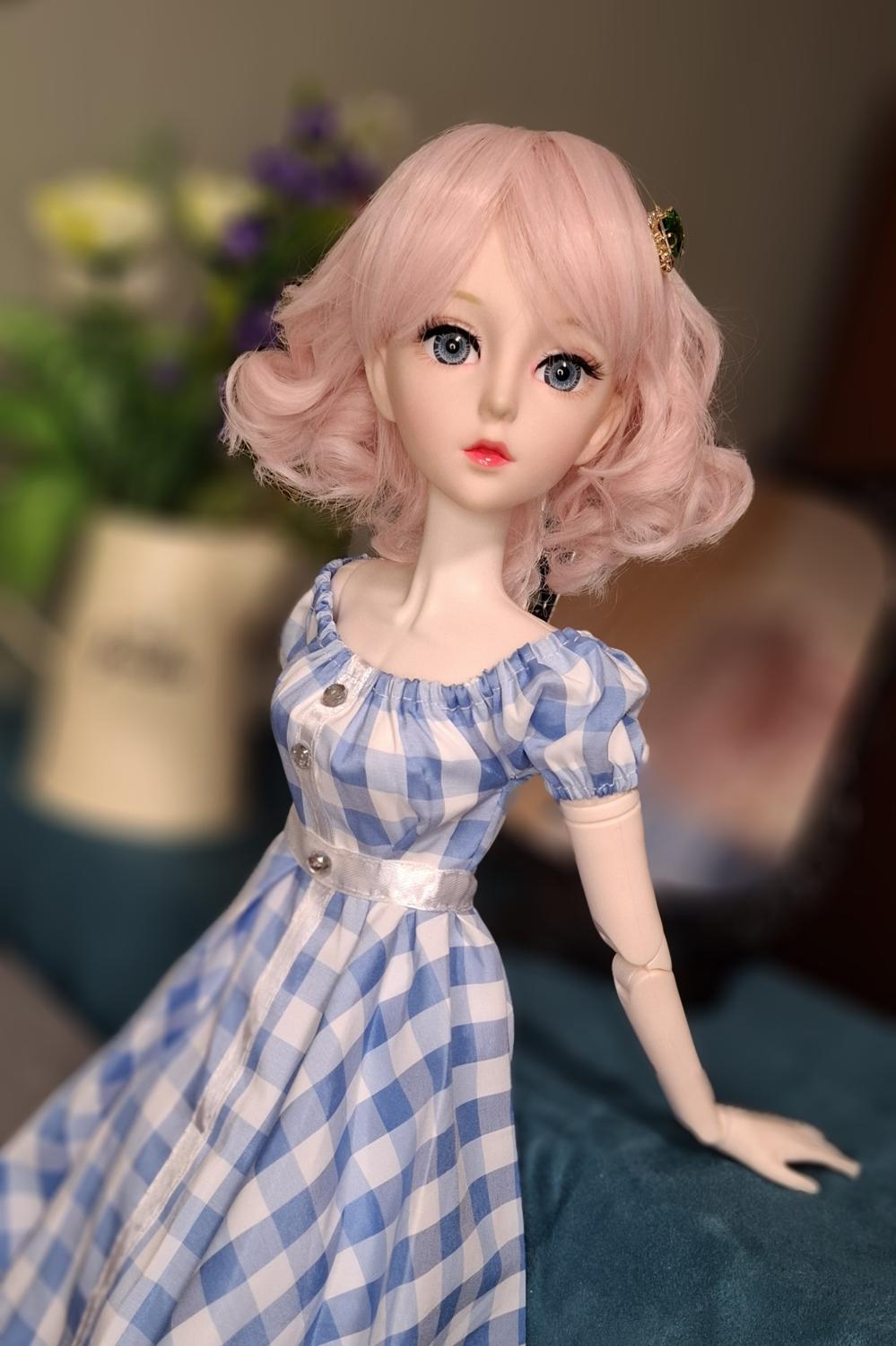 The Pink Hair Girl in Blue Cottage Dress Special Promotions Sale 60cm BJD Doll