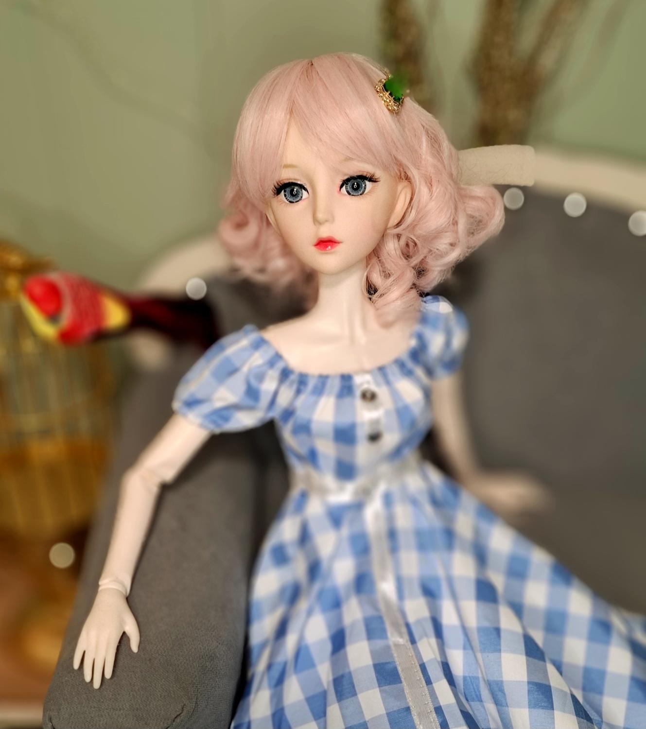 The Pink Hair Girl in Blue Cottage Dress Special Promotions Sale 60cm BJD Doll