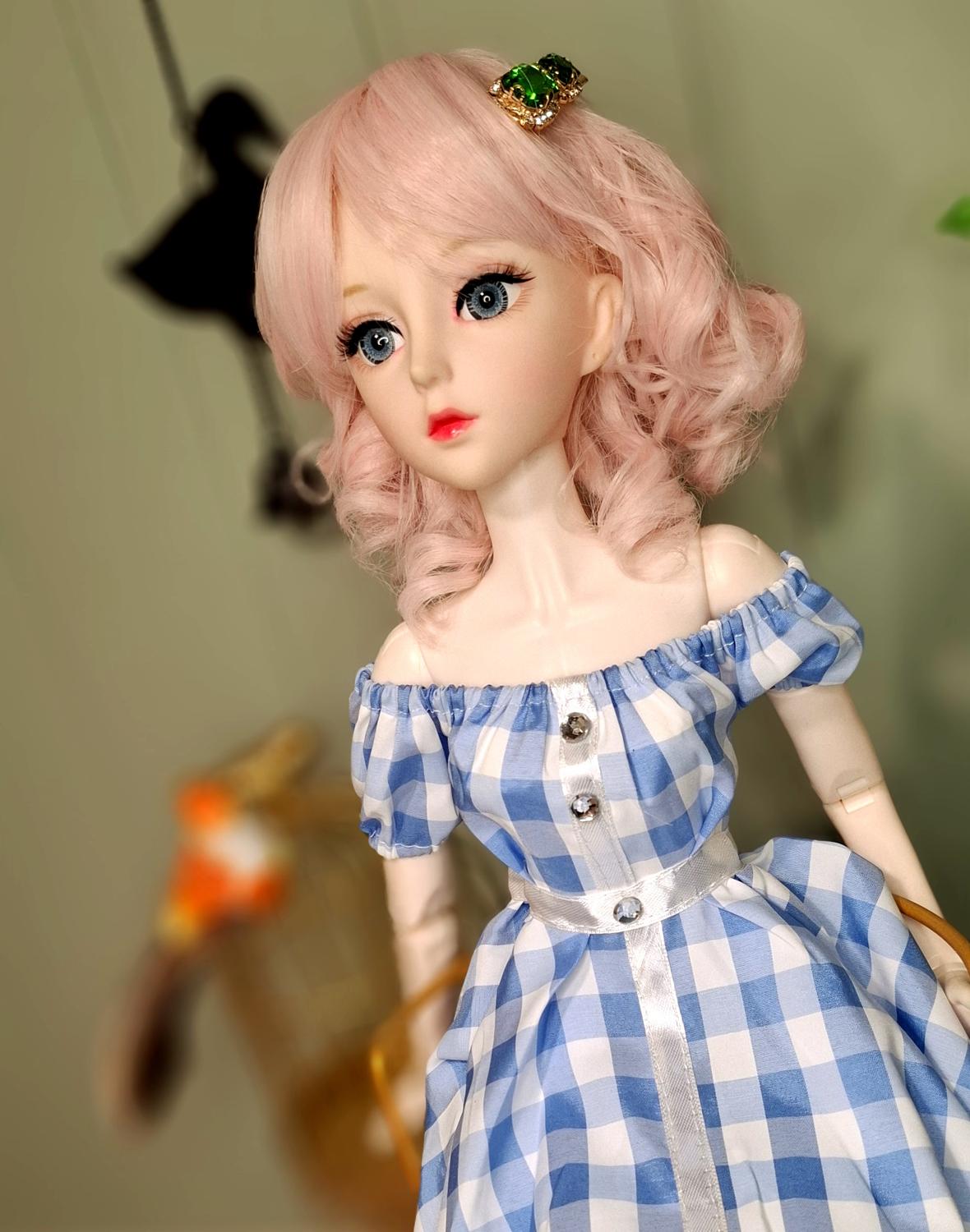 The Pink Hair Girl in Blue Cottage Dress Special Promotions Sale 60cm BJD Doll