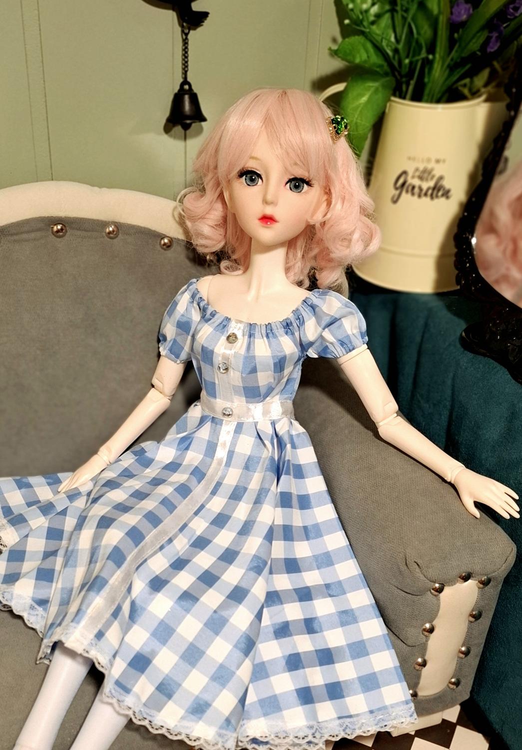 The Pink Hair Girl in Blue Cottage Dress Special Promotions Sale 60cm BJD Doll
