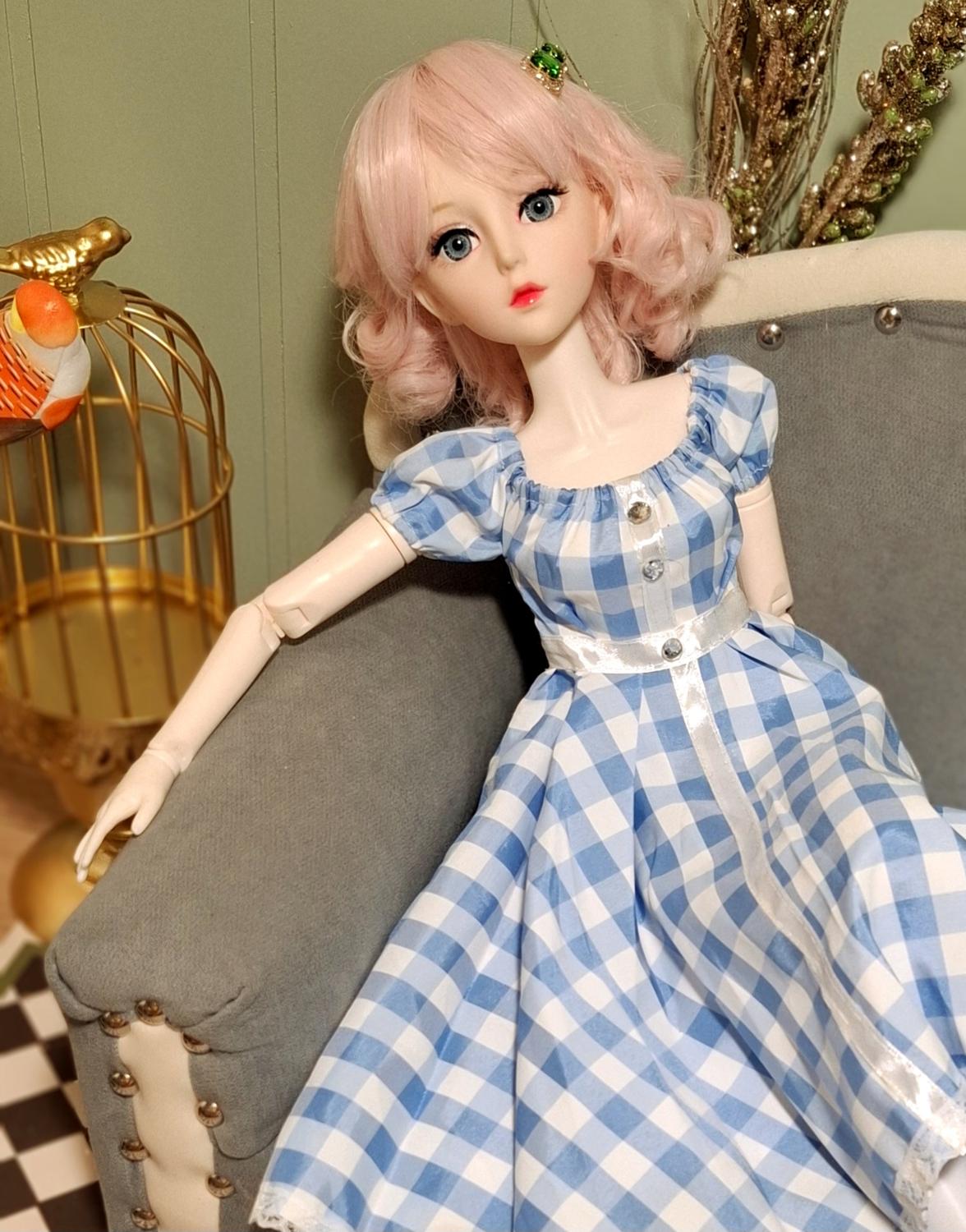 The Pink Hair Girl in Blue Cottage Dress Special Promotions Sale 60cm BJD Doll