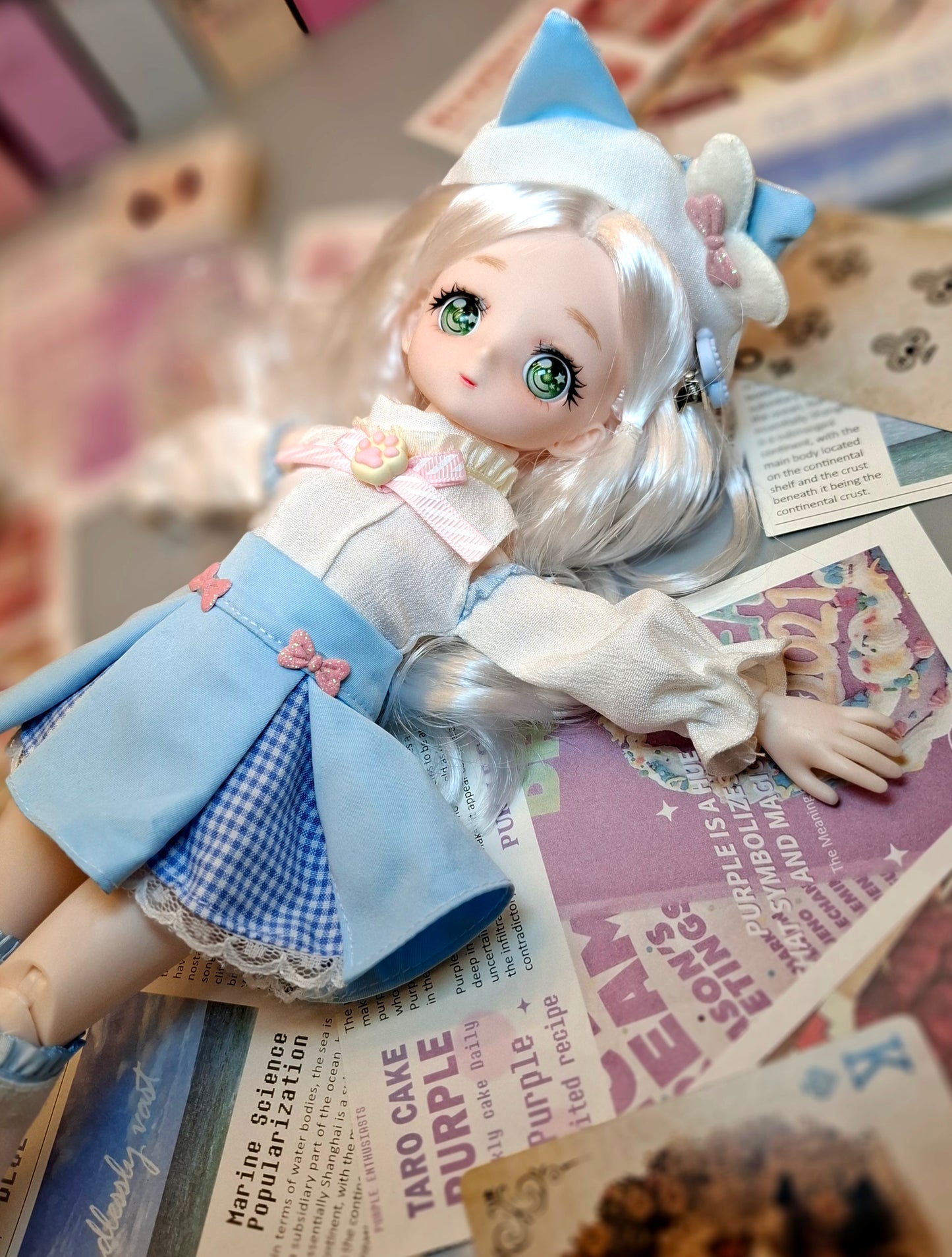 Silky White Hair Anime Manga Doll Green Eyes 30cm BJD Doll