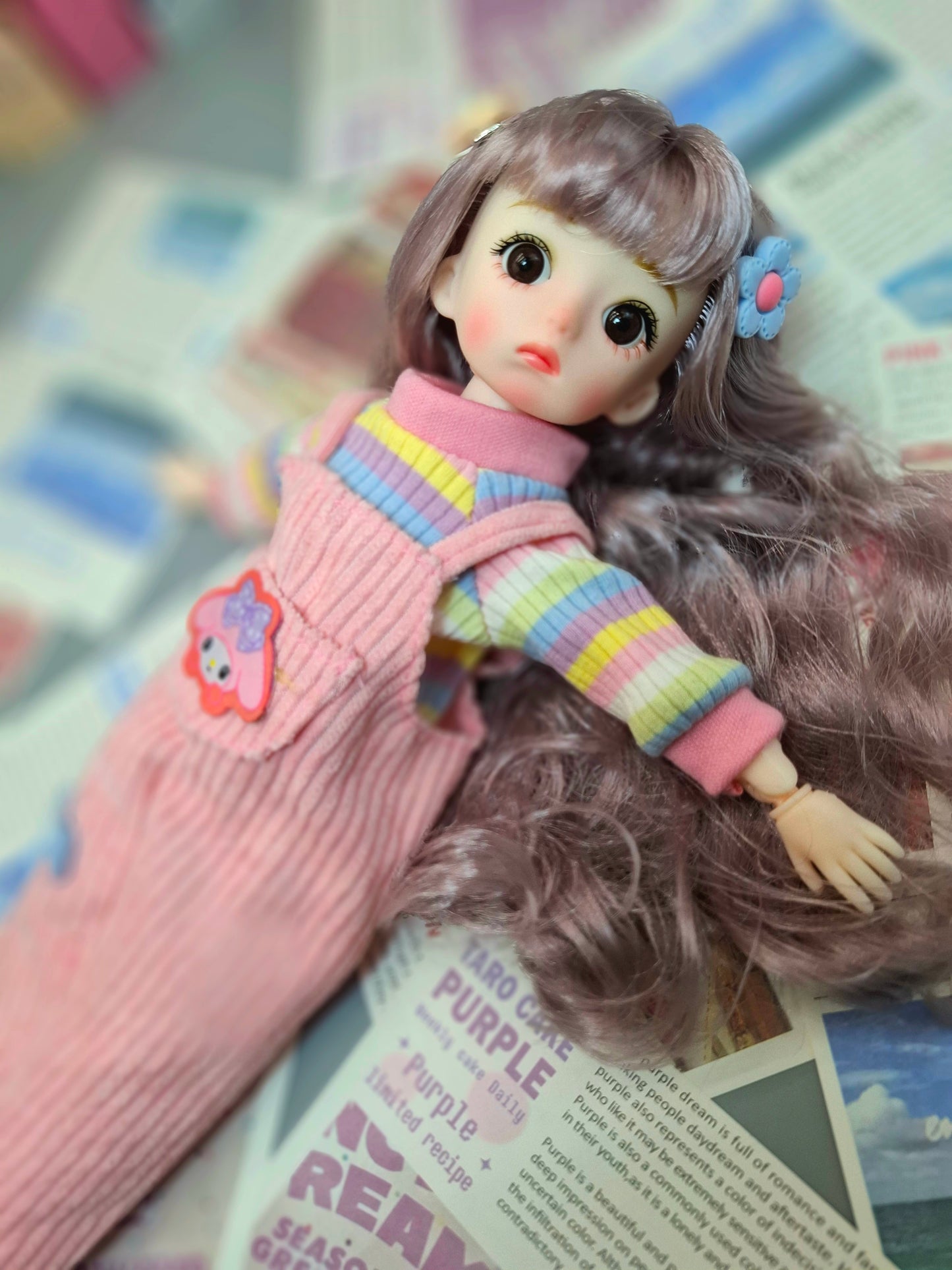 Golden blonde cutie in pink overall 30cm BJD doll