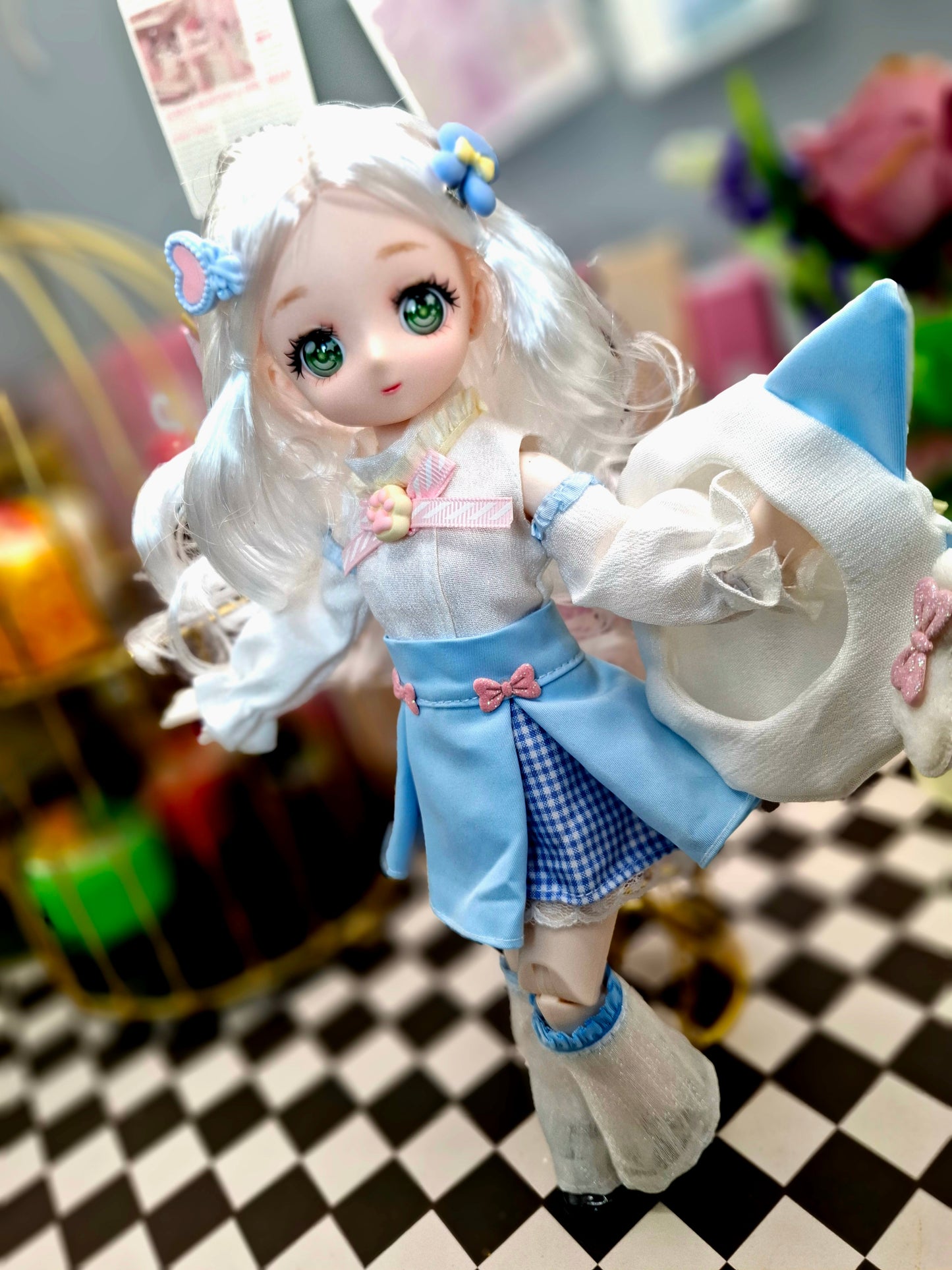 Silky White Hair Anime Manga Doll Green Eyes 30cm BJD Doll