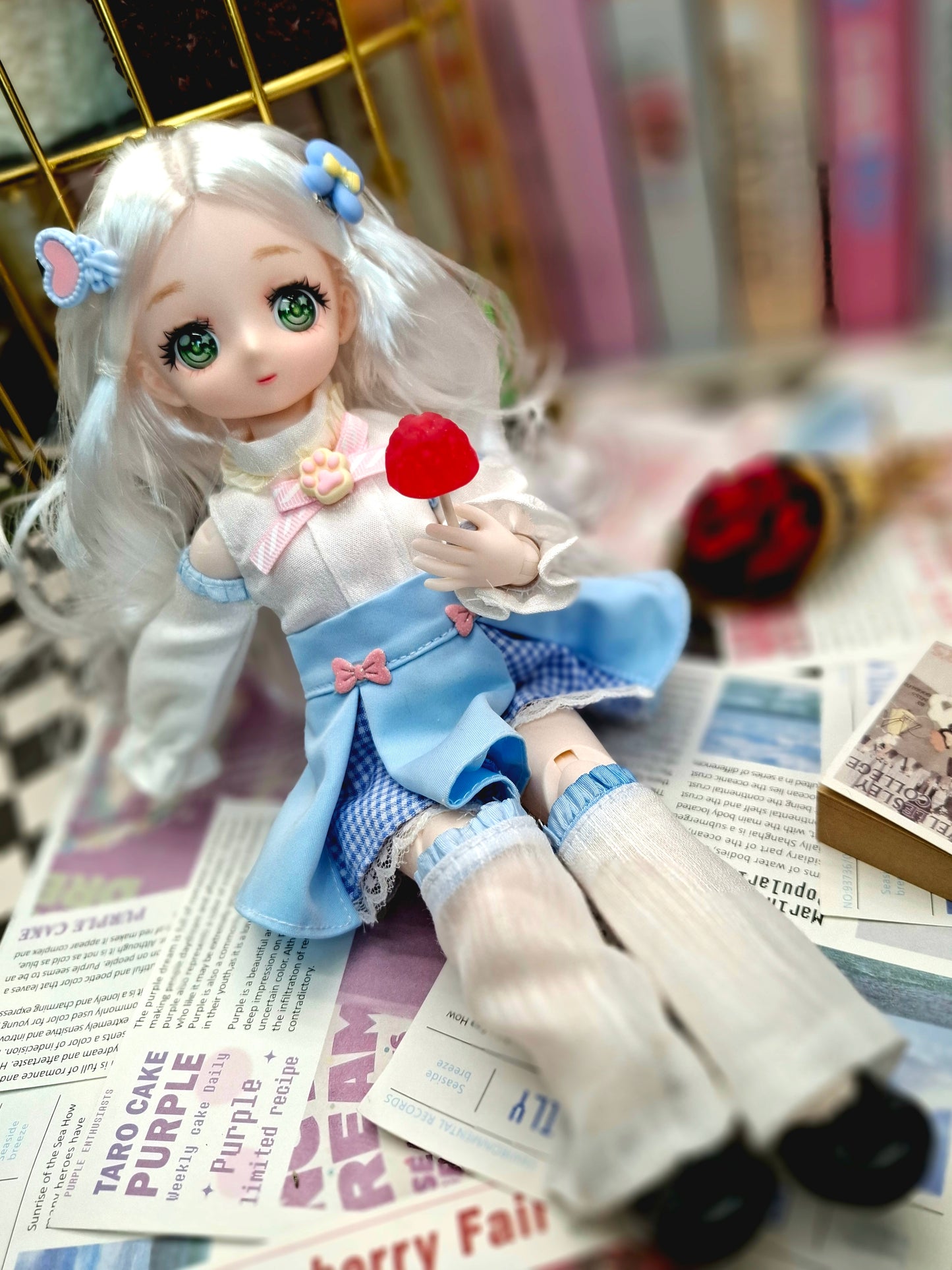 Silky White Hair Anime Manga Doll Green Eyes 30cm BJD Doll