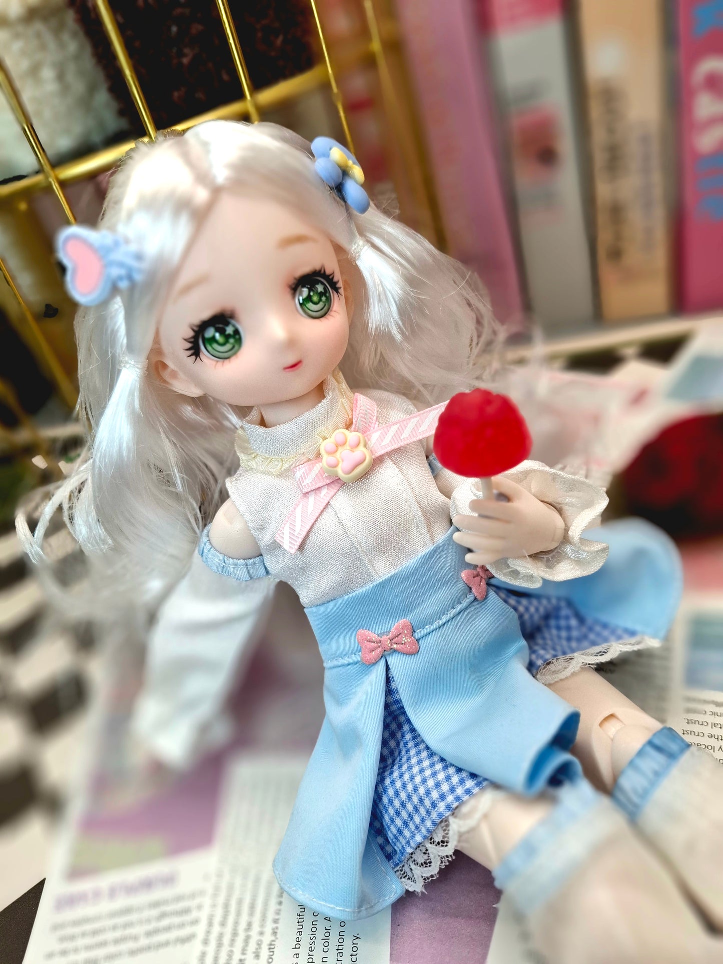 Silky White Hair Anime Manga Doll Green Eyes 30cm BJD Doll