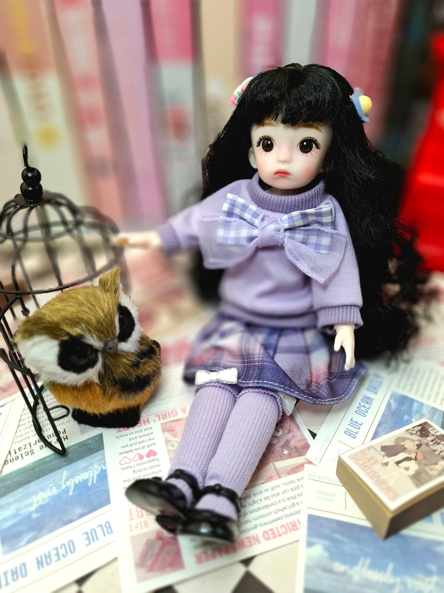 Black hair cutie in purple set 30cm BJD doll