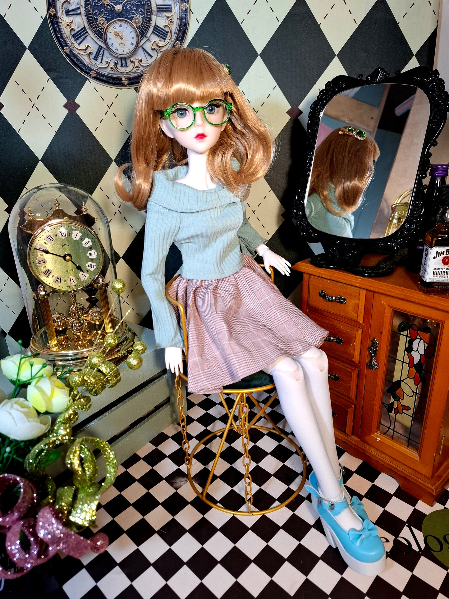 Nostalgic Golden Blonde Girl in Vintage style skirt 60cm BJD Doll