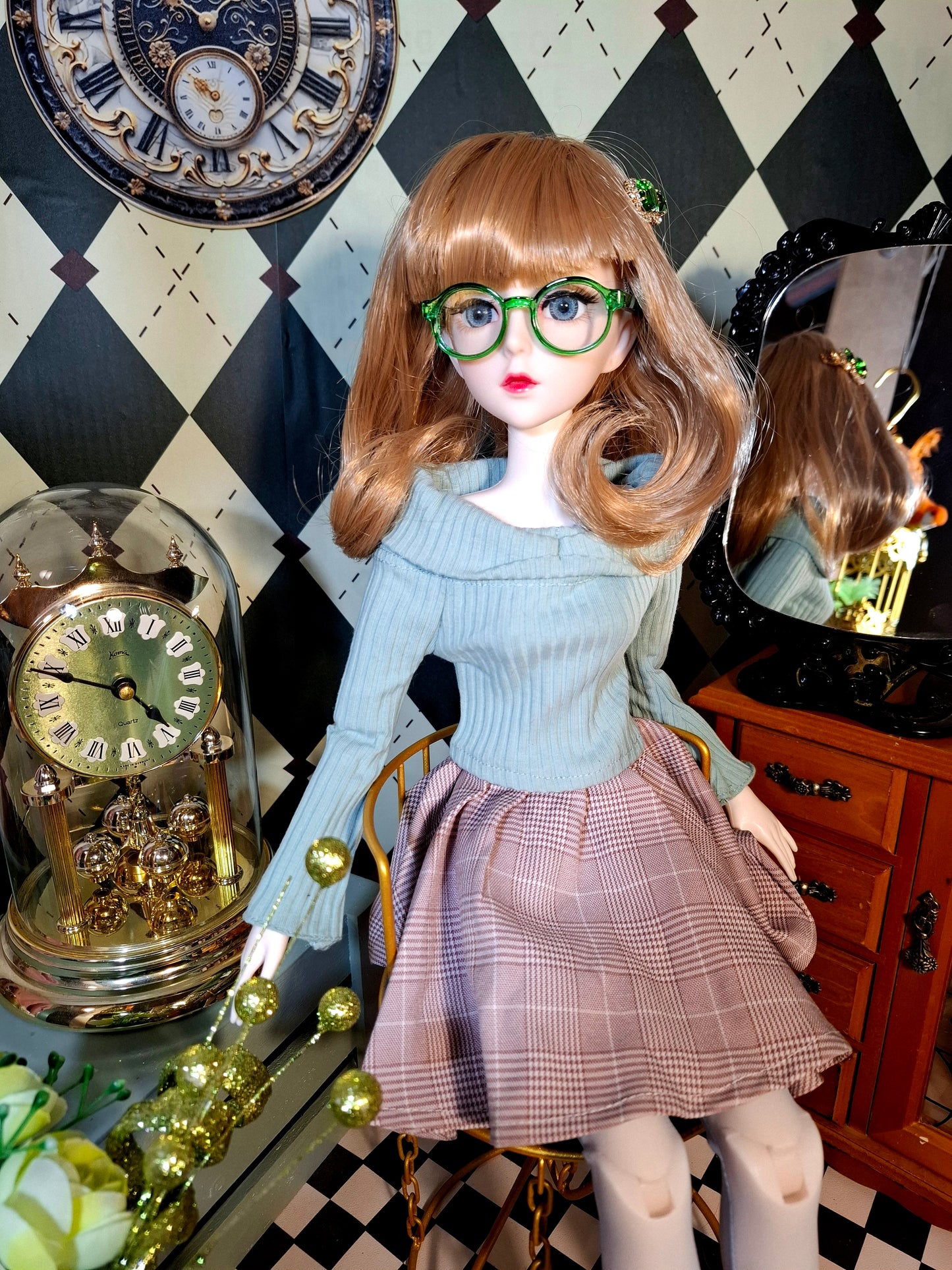 Nostalgic Golden Blonde Girl in Vintage style skirt 60cm BJD Doll