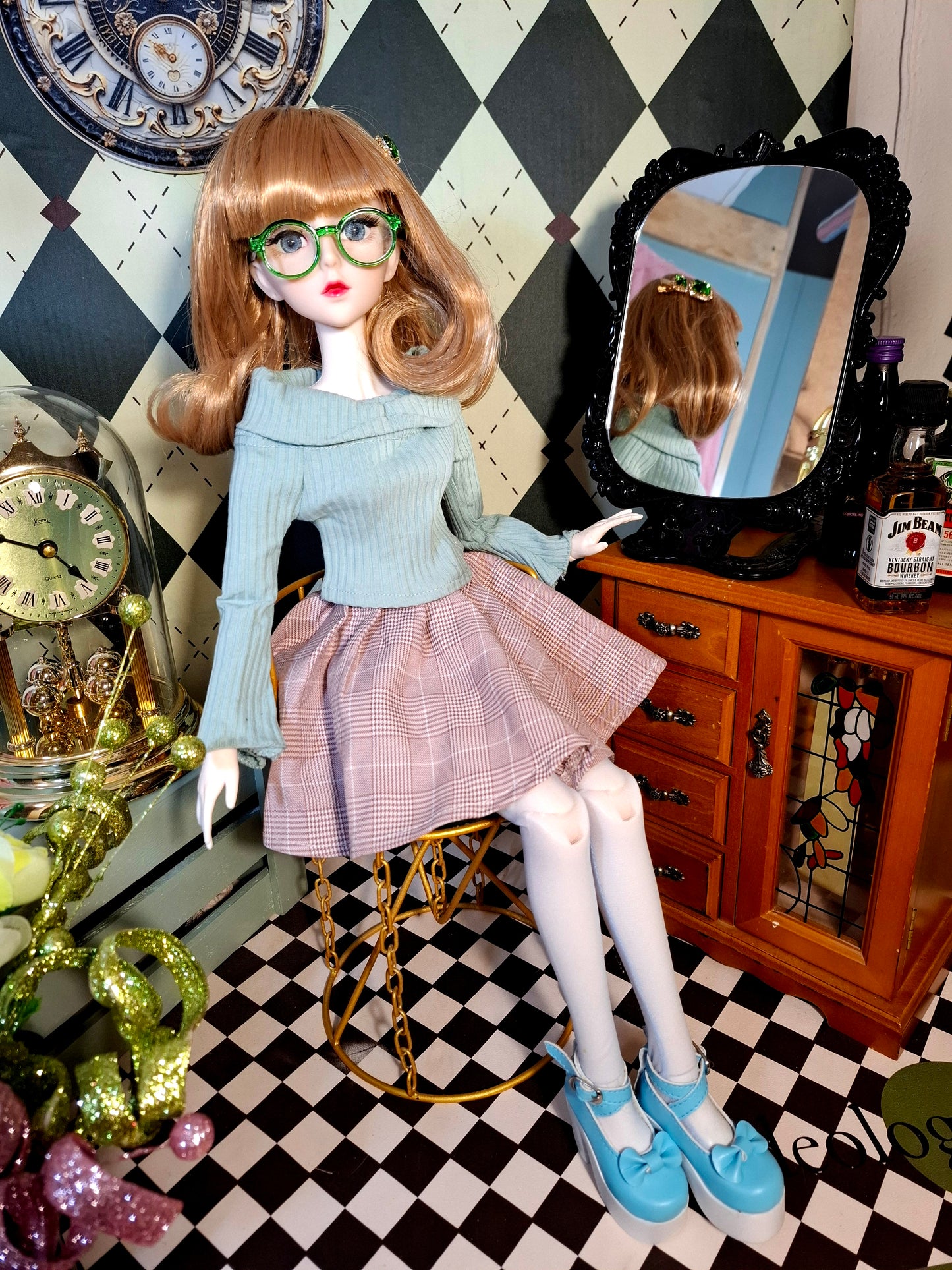 Nostalgic Golden Blonde Girl in Vintage style skirt 60cm BJD Doll