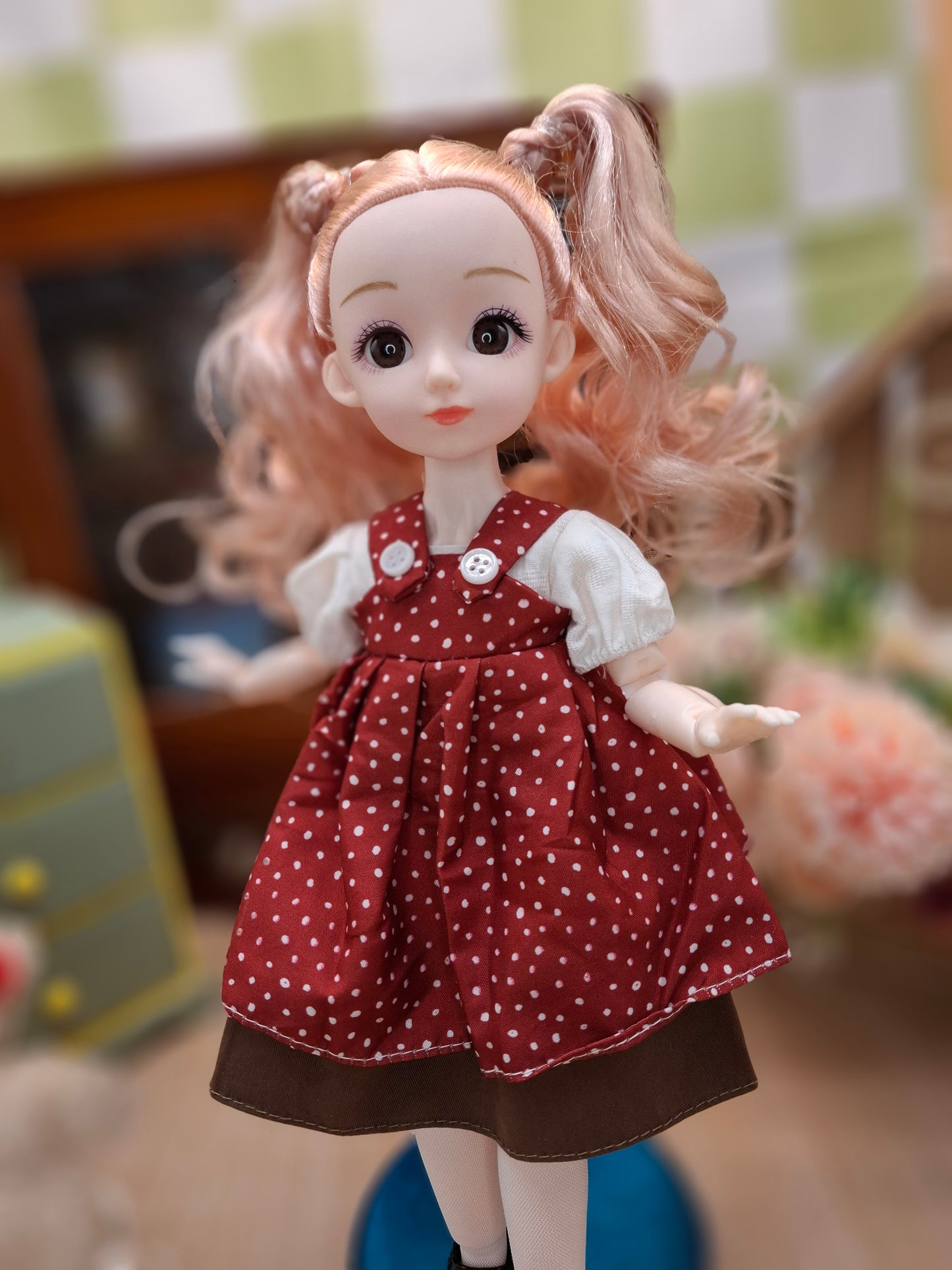 Sarah the Waldorf Doll with blonde hair in red dress 30cm BJD Doll