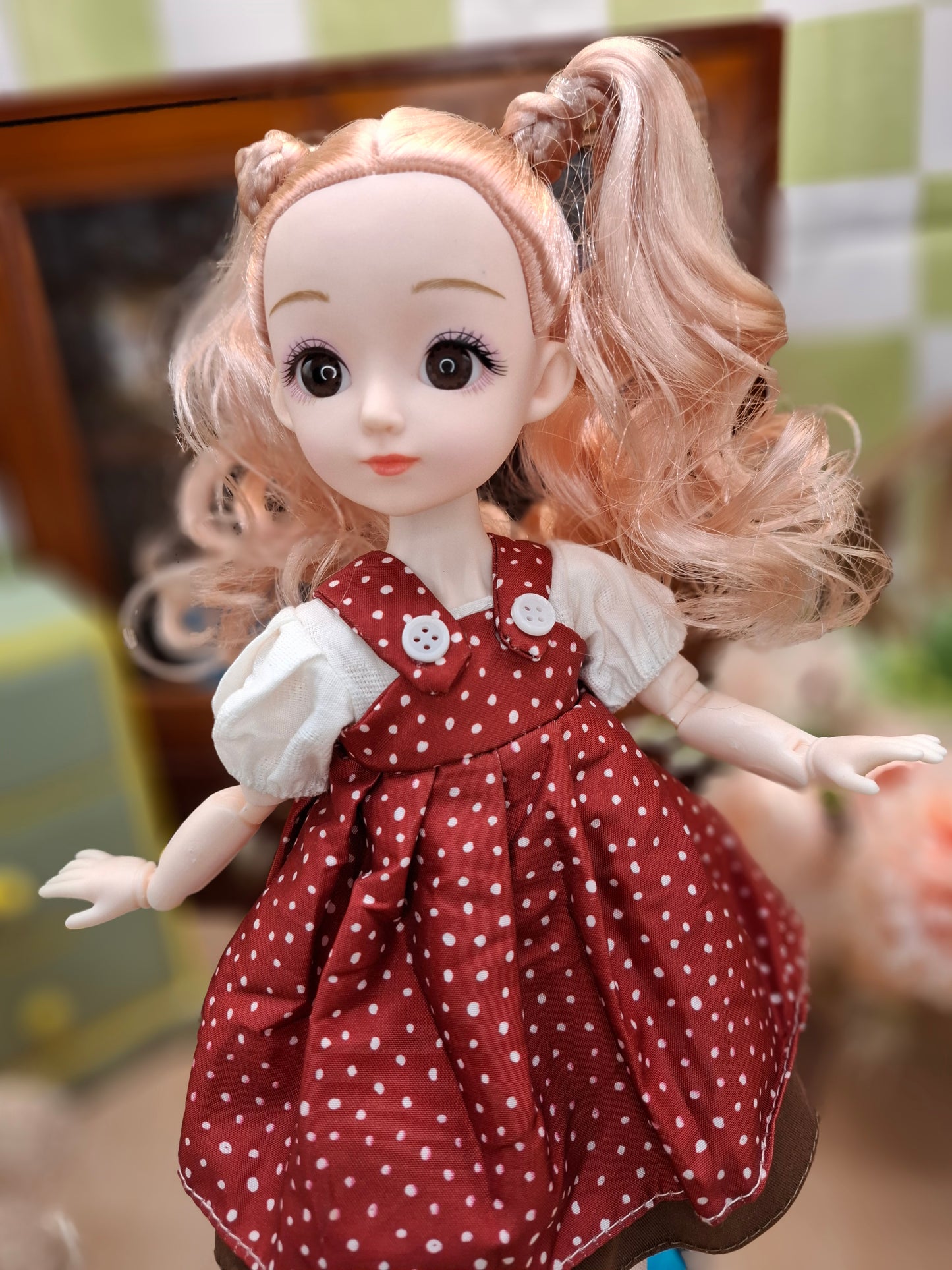 Sarah the Waldorf Doll with blonde hair in red dress 30cm BJD Doll