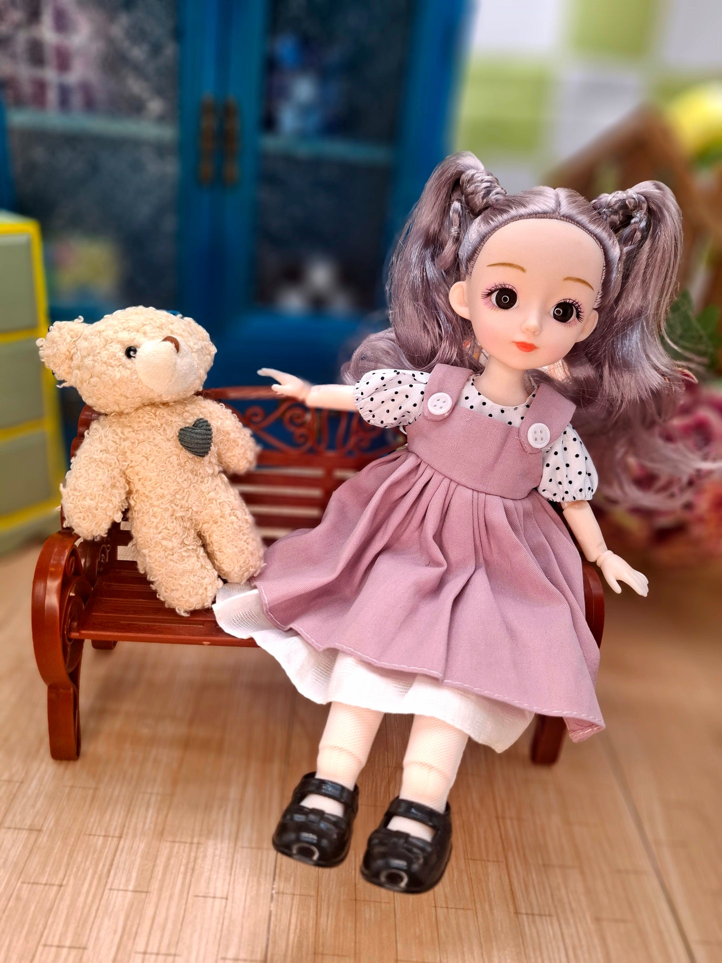 Linda the Waldorf Doll with grey hair in pink dress 30cm BJD Doll