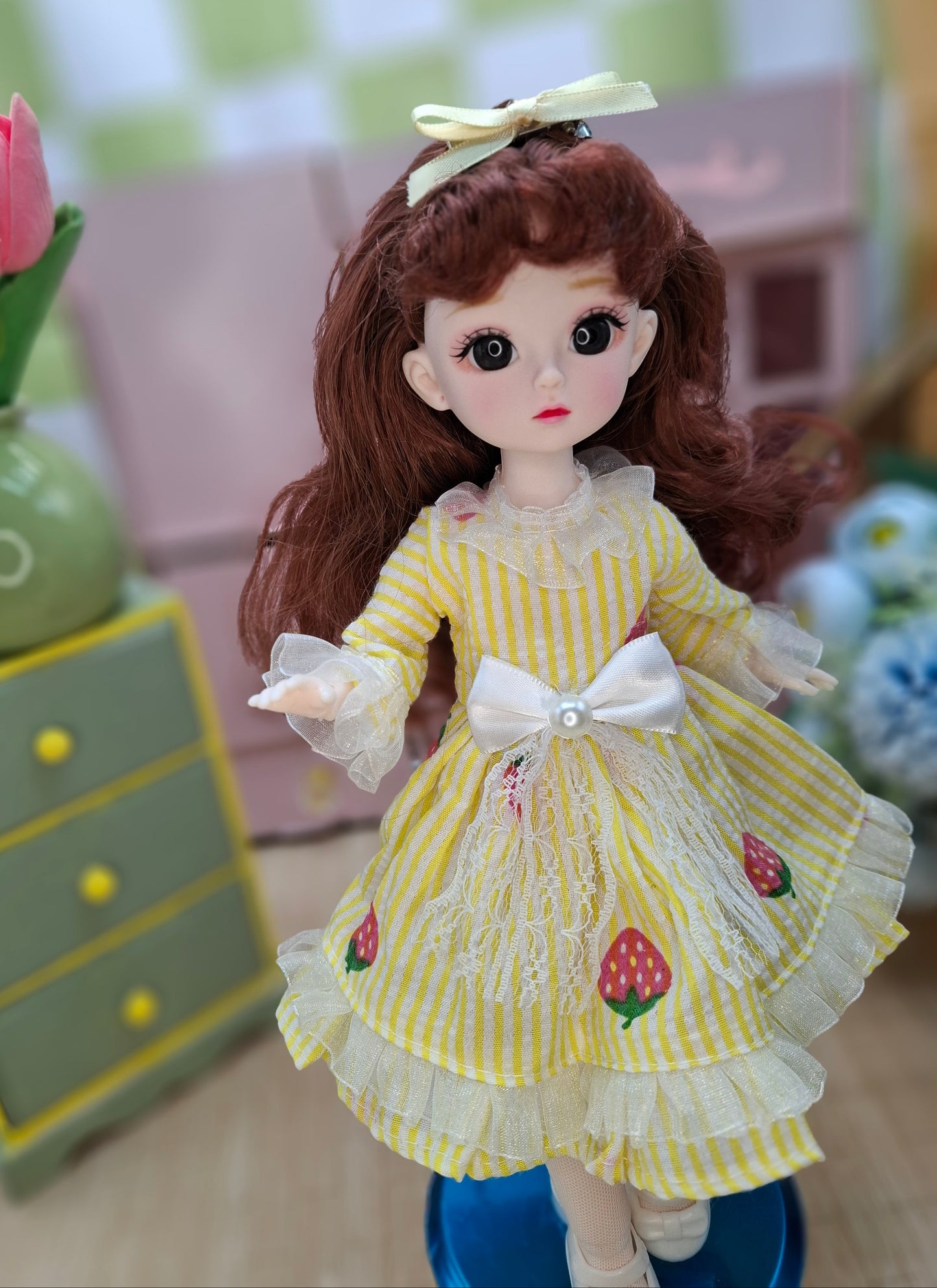 Mary the Waldorf Doll with brown hair in yellow dress 30cm BJD Doll