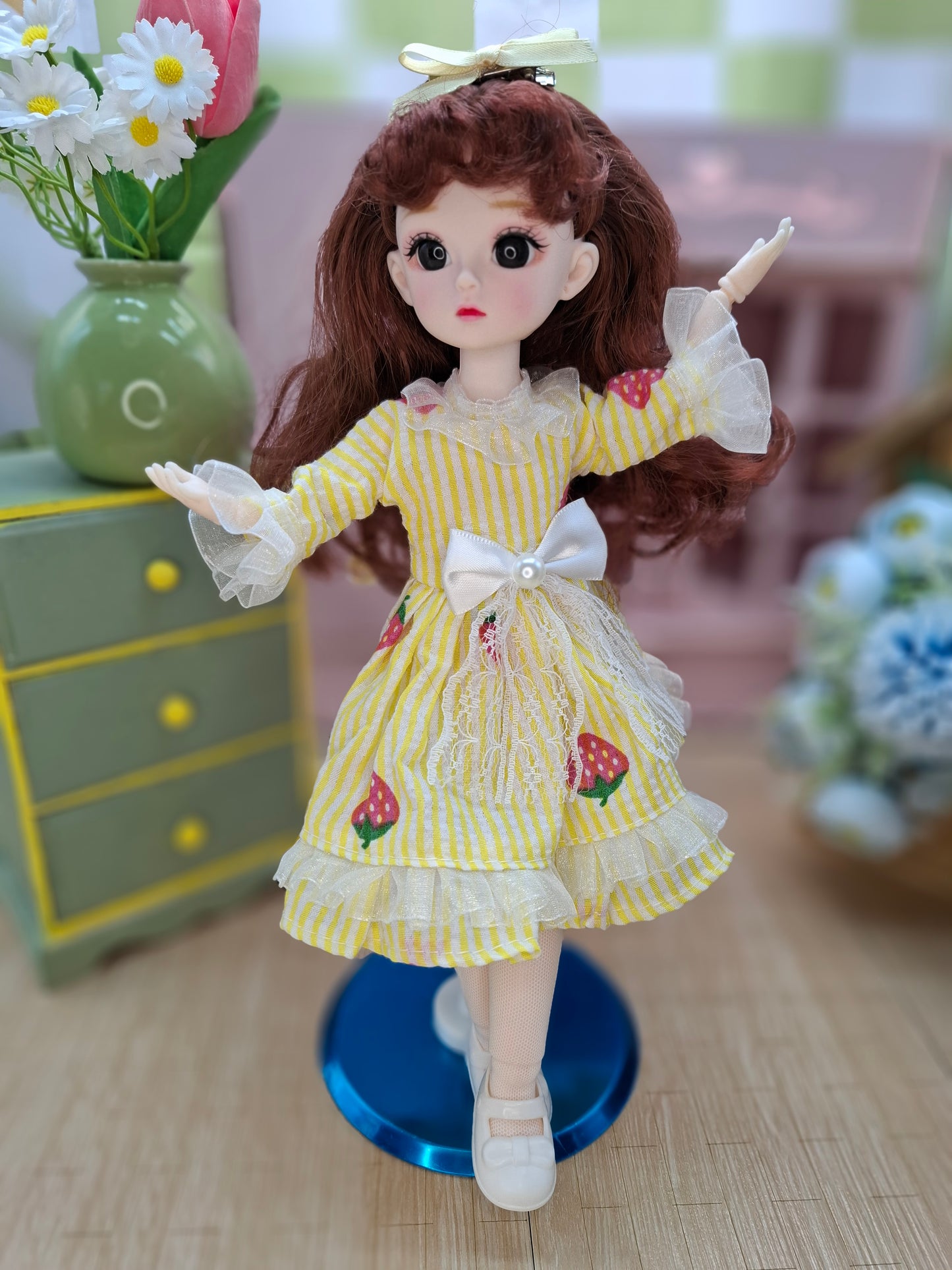 Mary the Waldorf Doll with brown hair in yellow dress 30cm BJD Doll