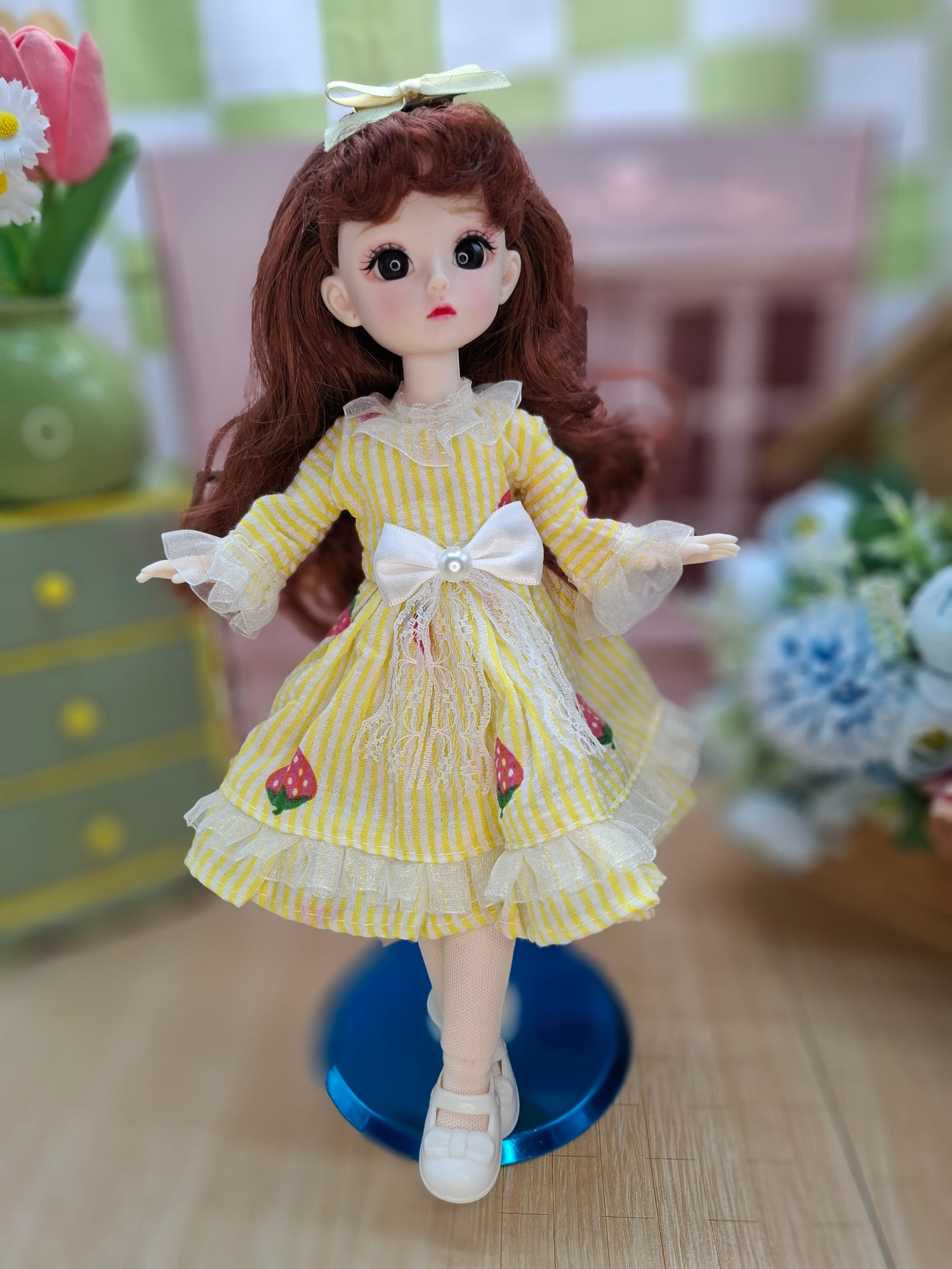 Mary the Waldorf Doll with brown hair in yellow dress 30cm BJD Doll