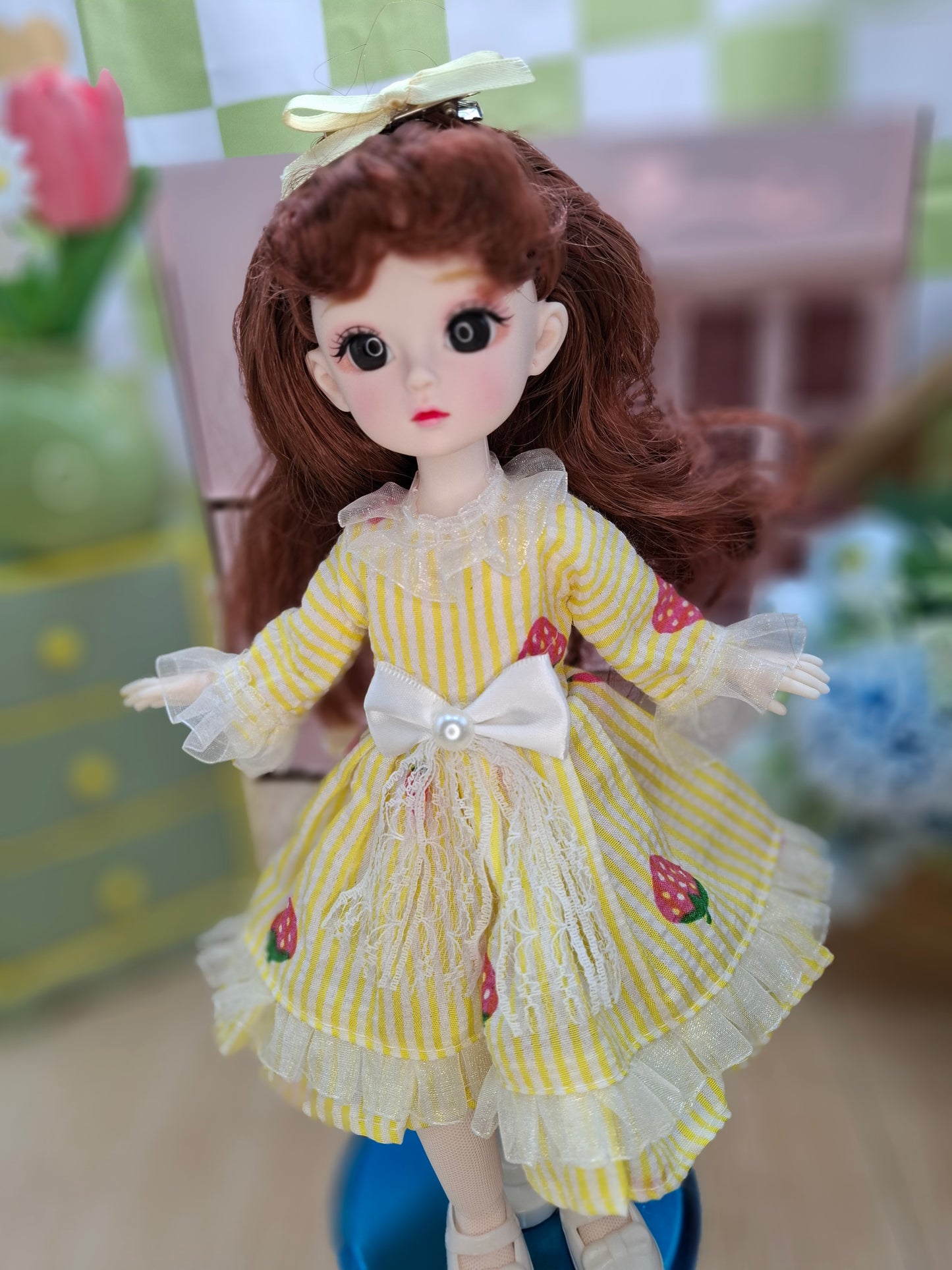 Mary the Waldorf Doll with brown hair in yellow dress 30cm BJD Doll
