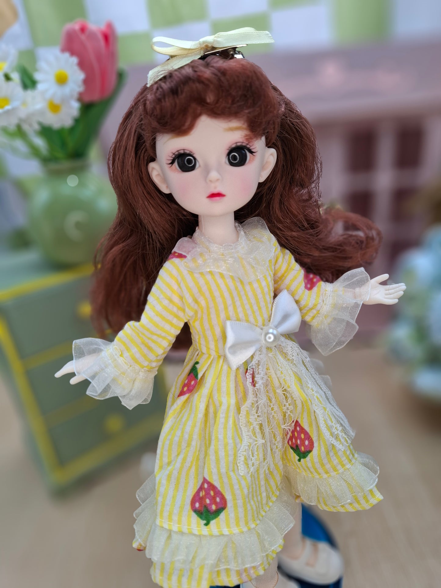 Mary the Waldorf Doll with brown hair in yellow dress 30cm BJD Doll
