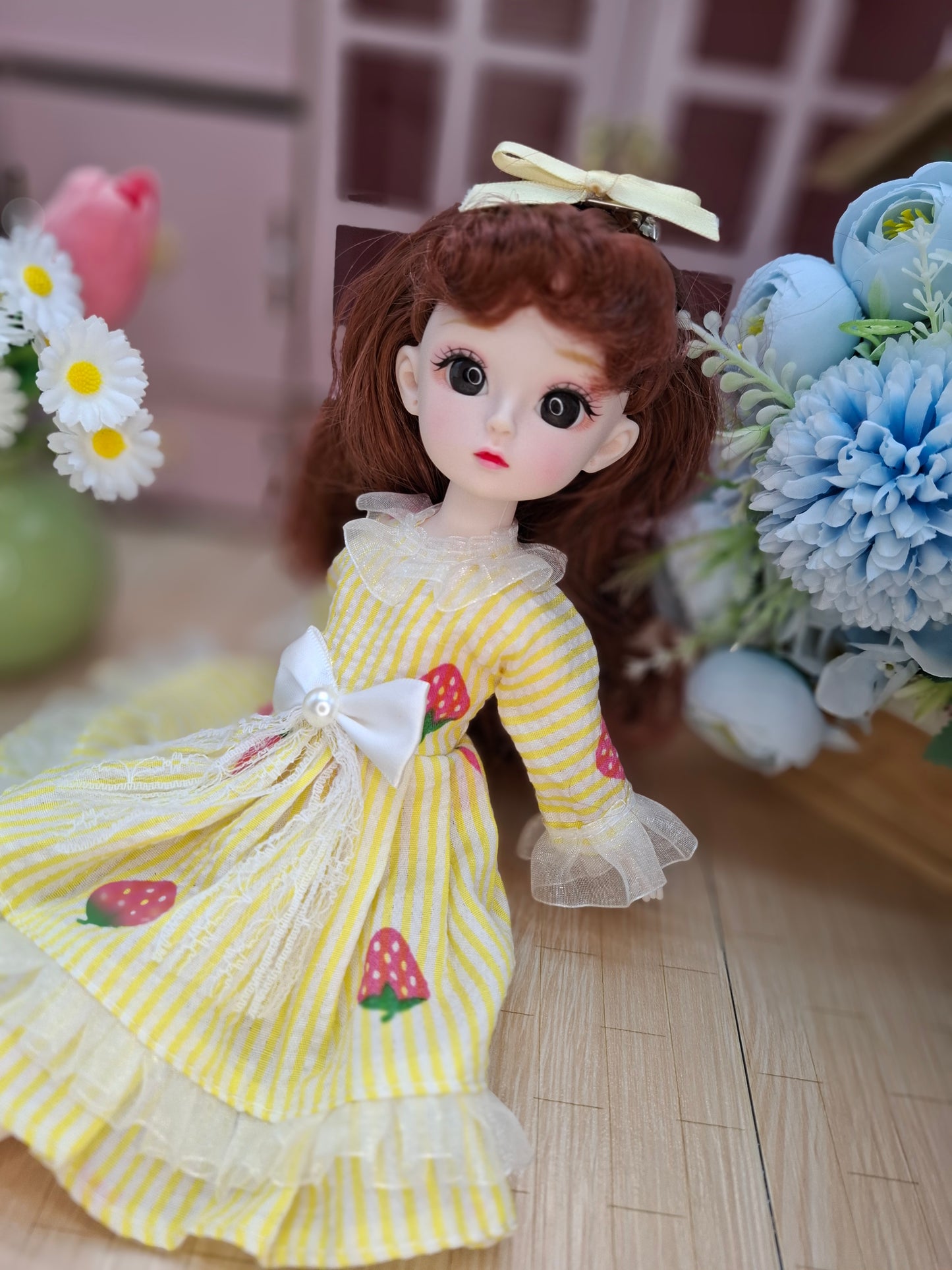 Mary the Waldorf Doll with brown hair in yellow dress 30cm BJD Doll